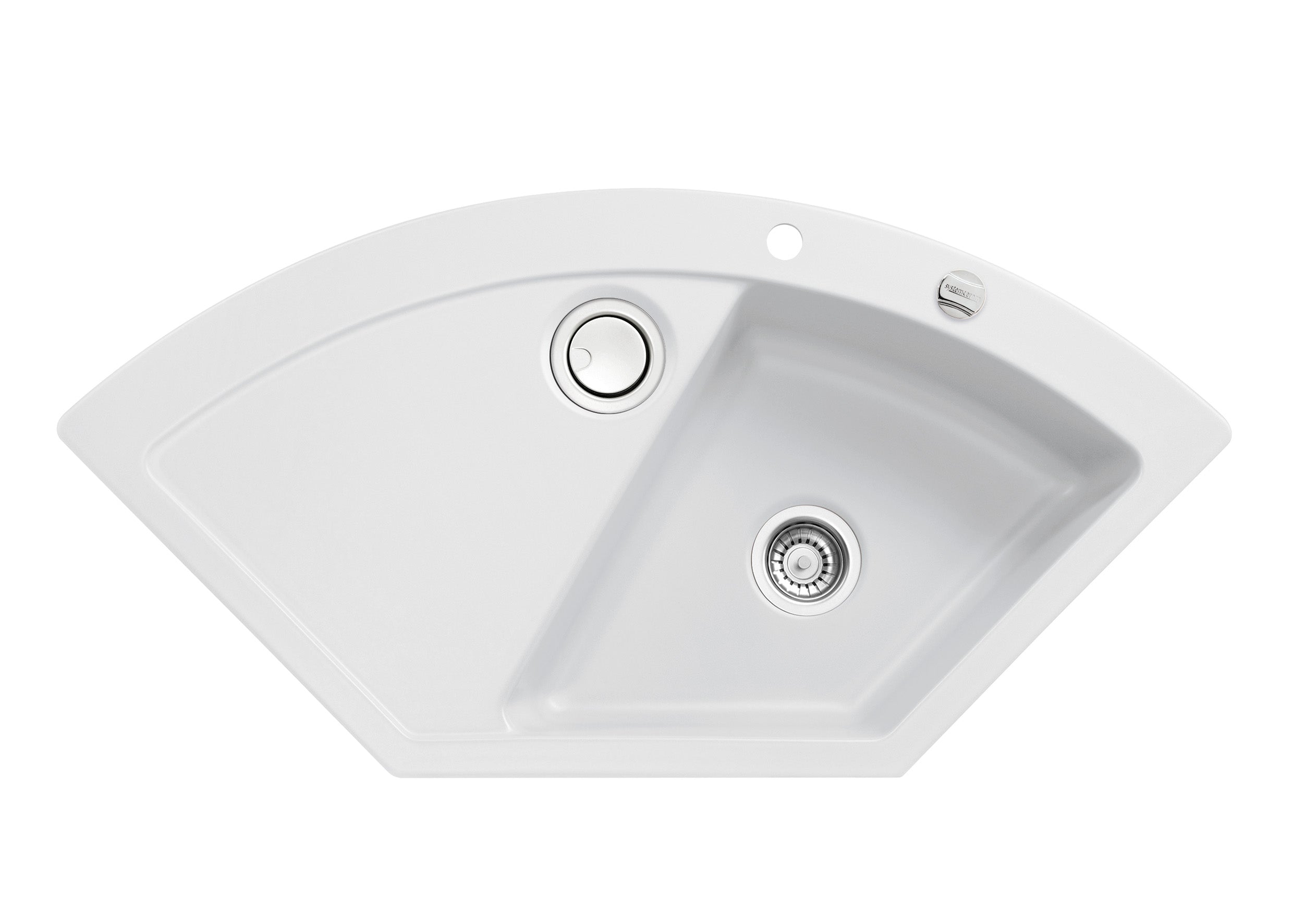 SYSTEMCERAM Einbauspüle Mera Eck F Satin 20 inkl. Handbetätigung, für 90 cm Schrankbreite, Spüle zum flächenbündigen Einbau mit Sinktop Resteausguss Auflage keine Beckenlage 55510120