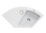 SYSTEMCERAM Einbauspüle Mera Eck F Satin 20 inkl. Handbetätigung, für 90 cm Schrankbreite, Spüle zum flächenbündigen Einbau mit Sinktop Resteausguss Auflage keine Beckenlage 55510120