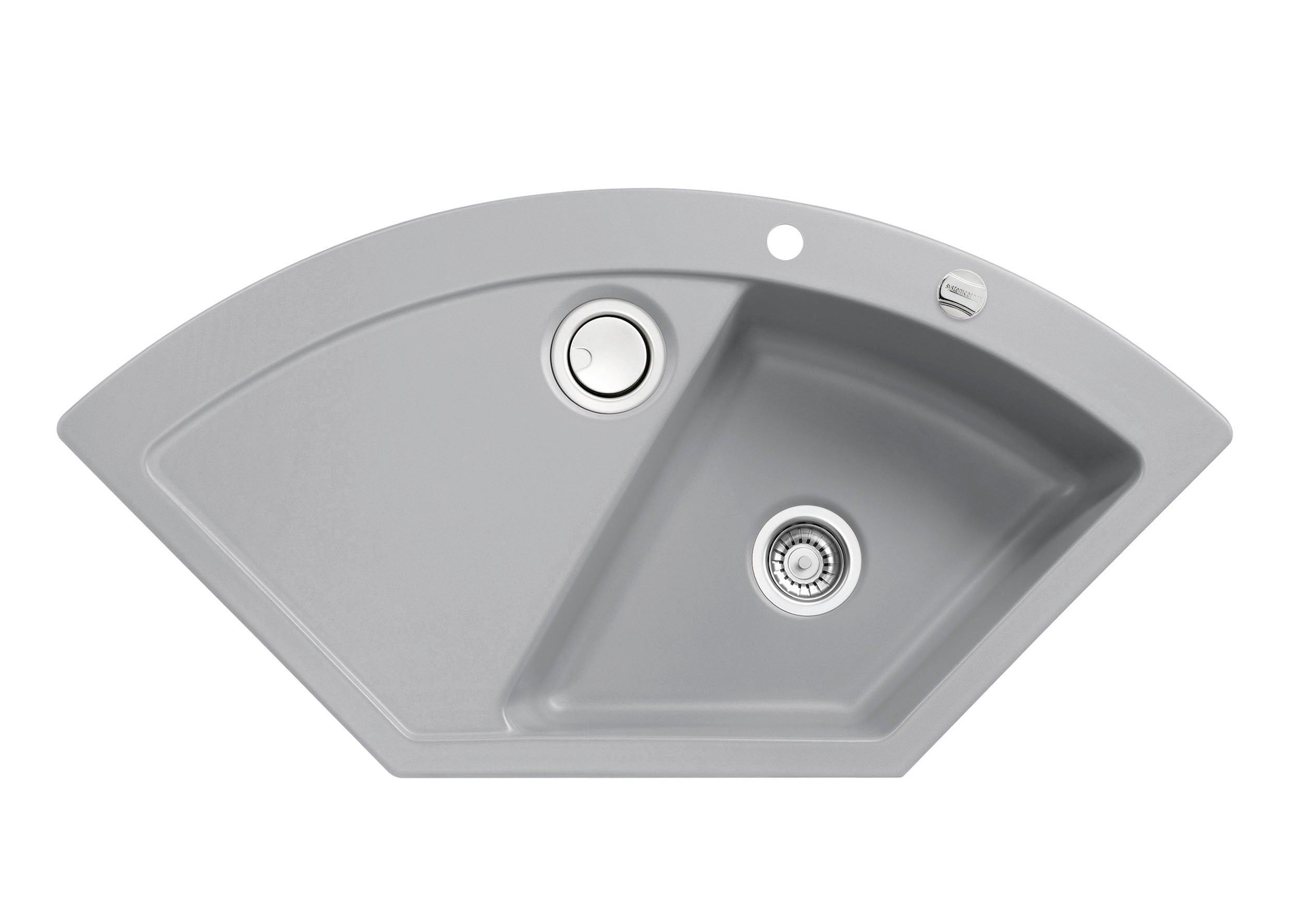 SYSTEMCERAM Einbauspüle Mera Eck F Titan 78 inkl. Excenterbetätigung, für 90 cm Schrankbreite, Spüle zum flächenbündigen Einbau mit Sinktop Resteausguss Auflage keine Beckenlage 55510278