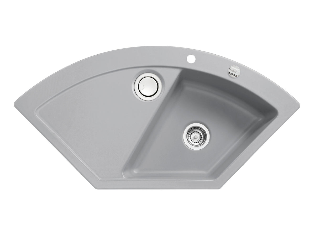 SYSTEMCERAM Einbauspüle Mera Eck F Titan 78 inkl. Excenterbetätigung, für 90 cm Schrankbreite, Spüle zum flächenbündigen Einbau mit Sinktop Resteausguss Auflage keine Beckenlage 55510278