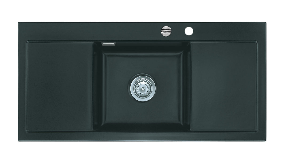 SYSTEMCERAM Einbauspüle Mera Middle F Eibe 56 inkl. Excenterbetätigung, für 50 cm Schrankbreite, Spüle zum flächenbündigen Einbau, inkl. 4 x Eckradien R 10 Auflage keine Beckenlage 55730256