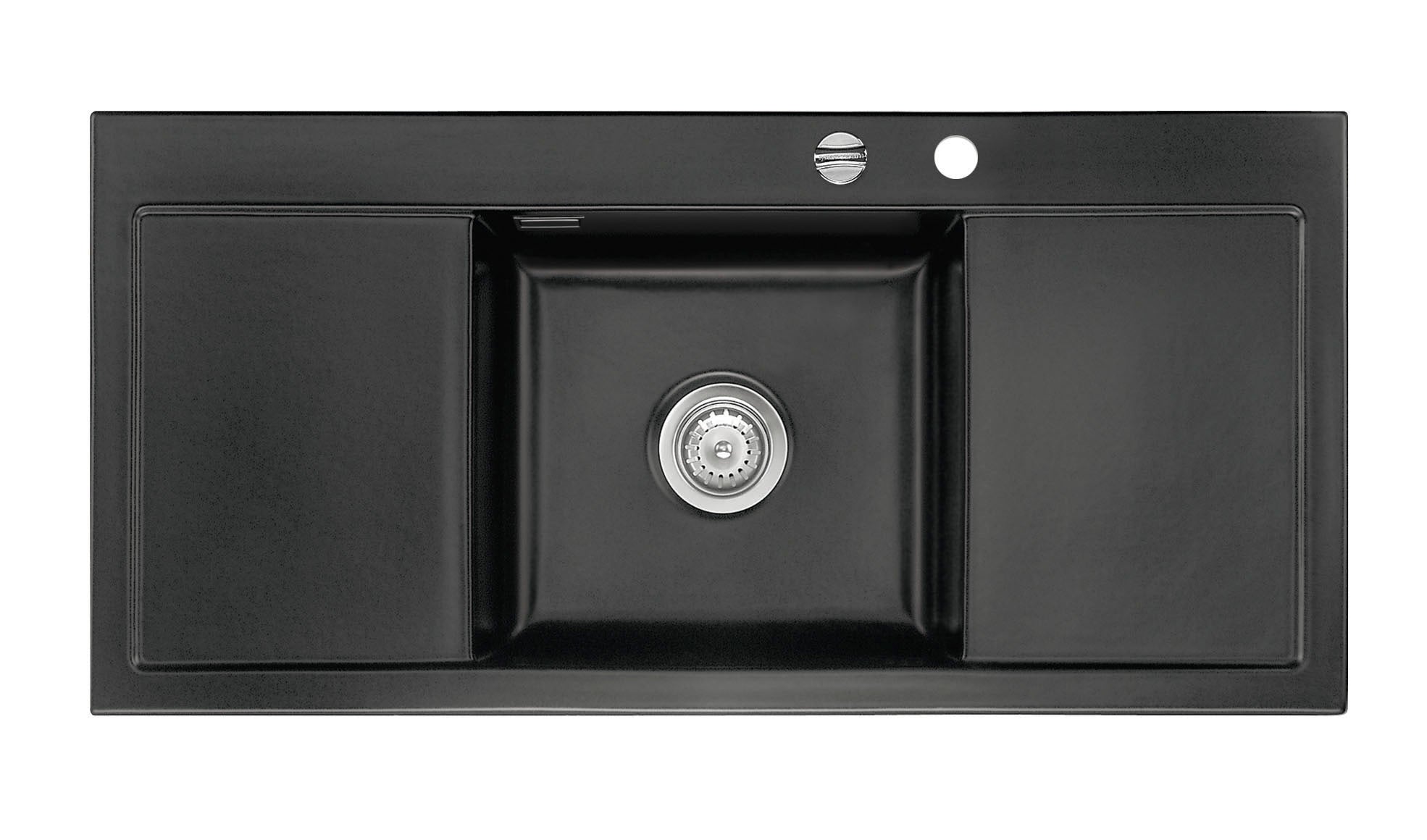 SYSTEMCERAM Einbauspüle Mera Middle F Nigra 87 inkl. Handbetätigung, für 50 cm Schrankbreite, Spüle zum flächenbündigen Einbau, inkl. 4 x Eckradien R 10 Auflage keine Beckenlage 55730187