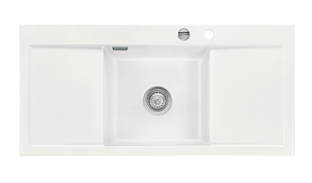 SYSTEMCERAM Einbauspüle Mera Middle F Polar 13 inkl. Handbetätigung, für 50 cm Schrankbreite, Spüle zum flächenbündigen Einbau, inkl. 4 x Eckradien R 10 Auflage keine Beckenlage 55730113