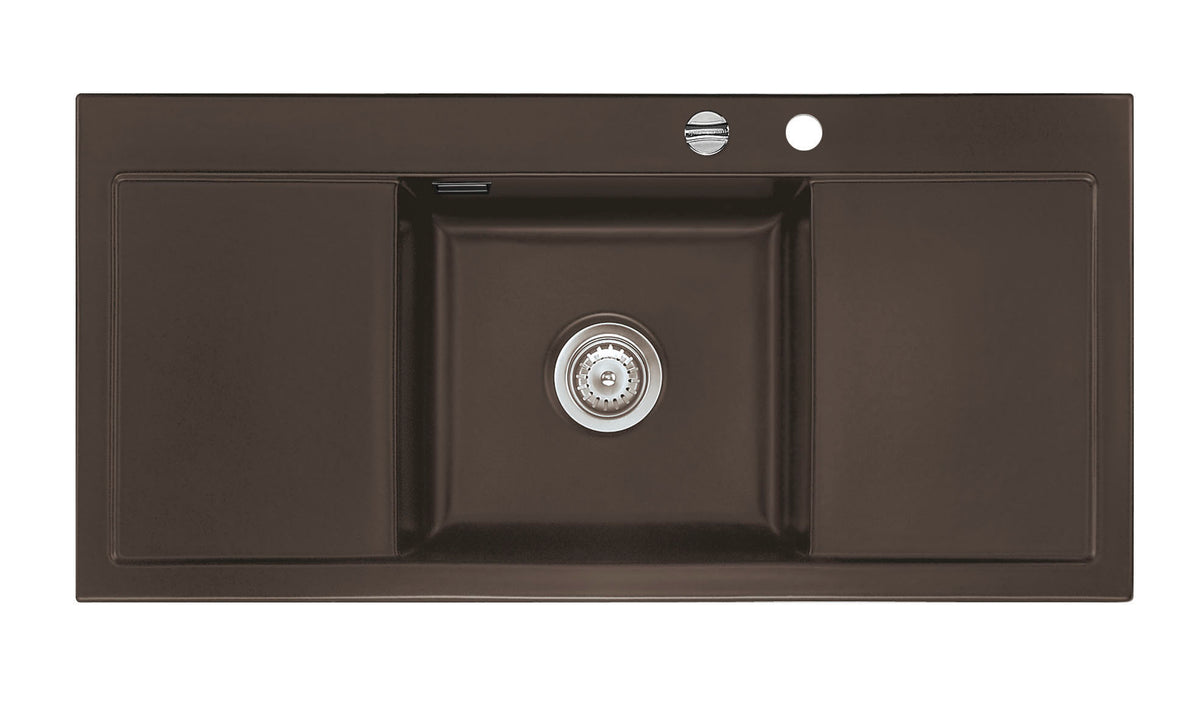 SYSTEMCERAM Einbauspüle Mera Middle F Siena 65 inkl. Handbetätigung, für 50 cm Schrankbreite, Spüle zum flächenbündigen Einbau, inkl. 4 x Eckradien R 10 Auflage keine Beckenlage 55730165