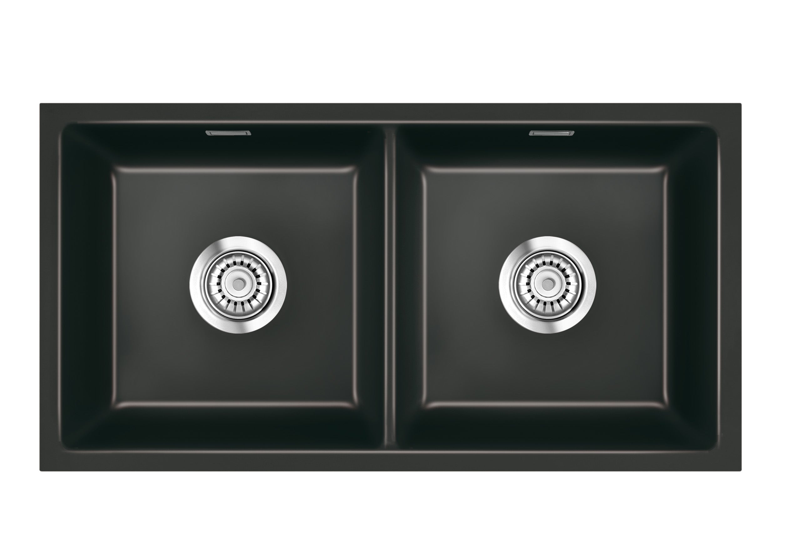SYSTEMCERAM Einbauspüle Mera Twin F/o Nero 68 inkl. Excenterbetätigung, für 90 cm Schrankbreite, Spüle zum flächenbündigen Einbau ohne Hahnlochbank, inkl. 4 x Eckradien R 10 Flächenbündig keine Beckenlage 51620268