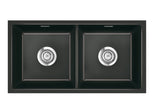 SYSTEMCERAM Einbauspüle Mera Twin F/o Nero 68 inkl. Excenterbetätigung, für 90 cm Schrankbreite, Spüle zum flächenbündigen Einbau ohne Hahnlochbank, inkl. 4 x Eckradien R 10 Flächenbündig keine Beckenlage 51620268