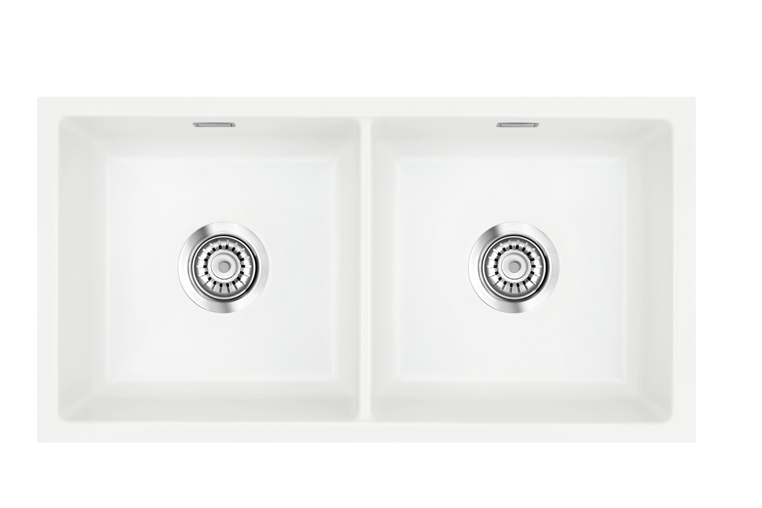 SYSTEMCERAM Einbauspüle Mera Twin F/o Polar 13 inkl. Excenterbetätigung, für 90 cm Schrankbreite, Spüle zum flächenbündigen Einbau ohne Hahnlochbank, inkl. 4 x Eckradien R 10 Flächenbündig keine Beckenlage 51620213