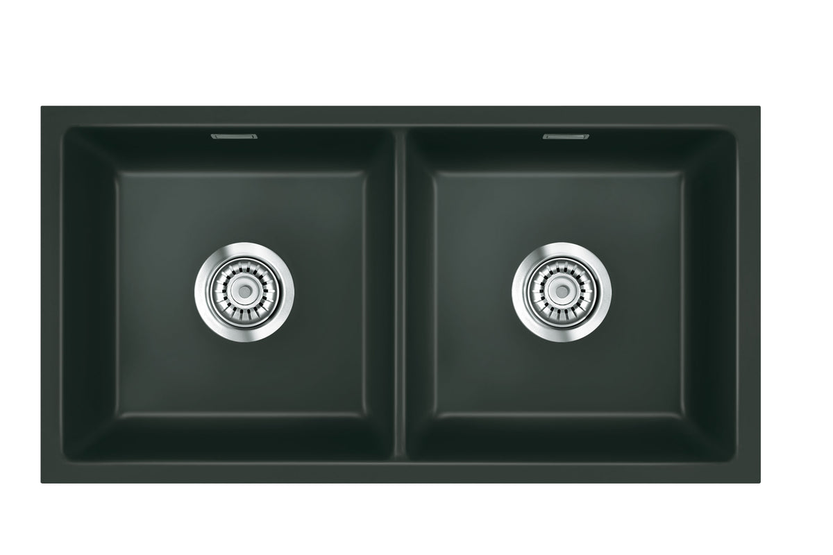 SYSTEMCERAM Einbauspüle Mera Twin U/g Eibe 56 inkl. Excenterbetätigung, für 90 cm Schrankbreite, Spüle zum Unterbau mit geschliffener Oberseite Unterbau keine Beckenlage 54620256