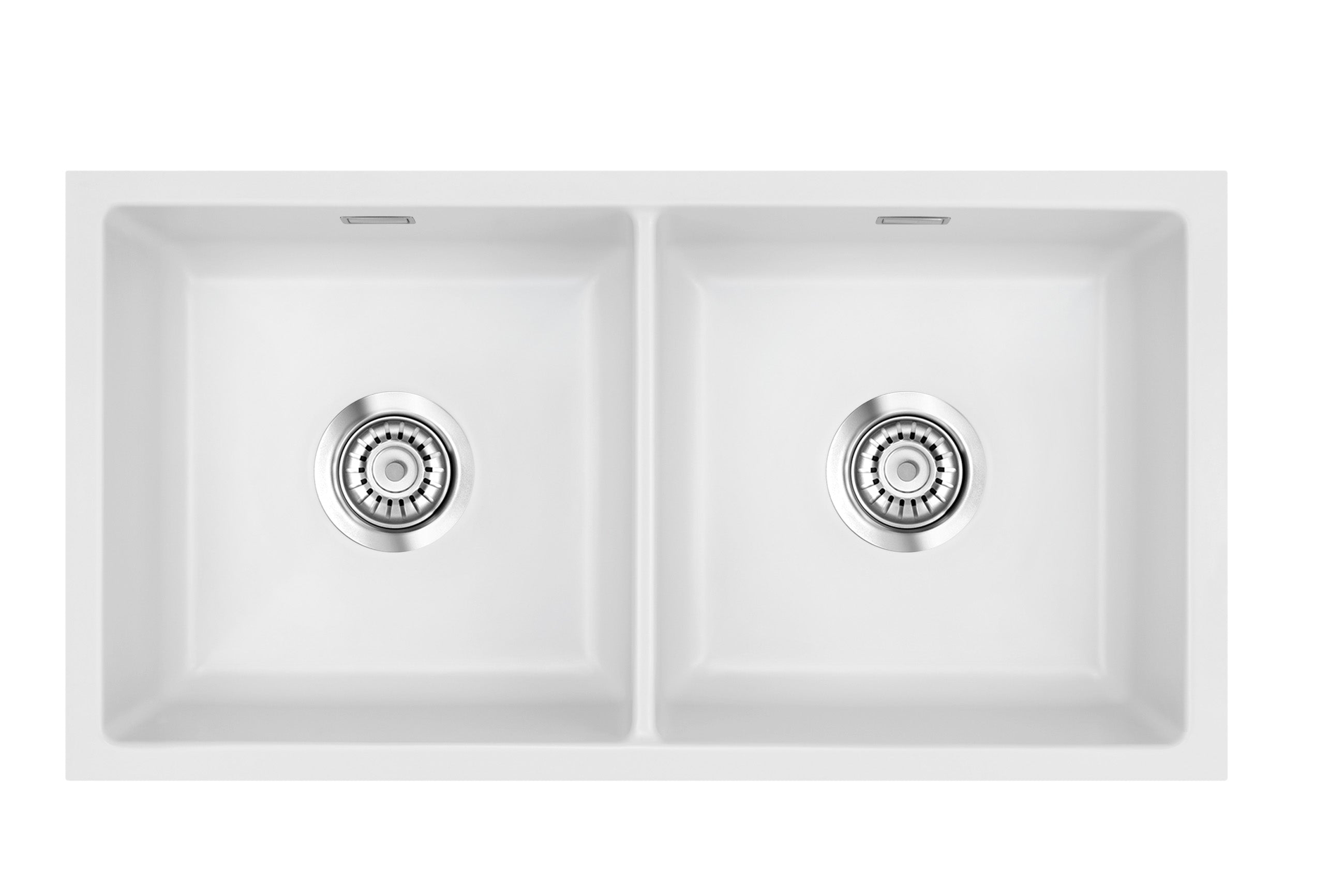 SYSTEMCERAM Einbauspüle Mera Twin U/g Satin 20 inkl. Handbetätigung, für 90 cm Schrankbreite, Spüle zum Unterbau mit geschliffener Oberseite Unterbau keine Beckenlage 54620120