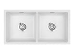 SYSTEMCERAM Einbauspüle Mera Twin U/g Satin 20 inkl. Handbetätigung, für 90 cm Schrankbreite, Spüle zum Unterbau mit geschliffener Oberseite Unterbau keine Beckenlage 54620120