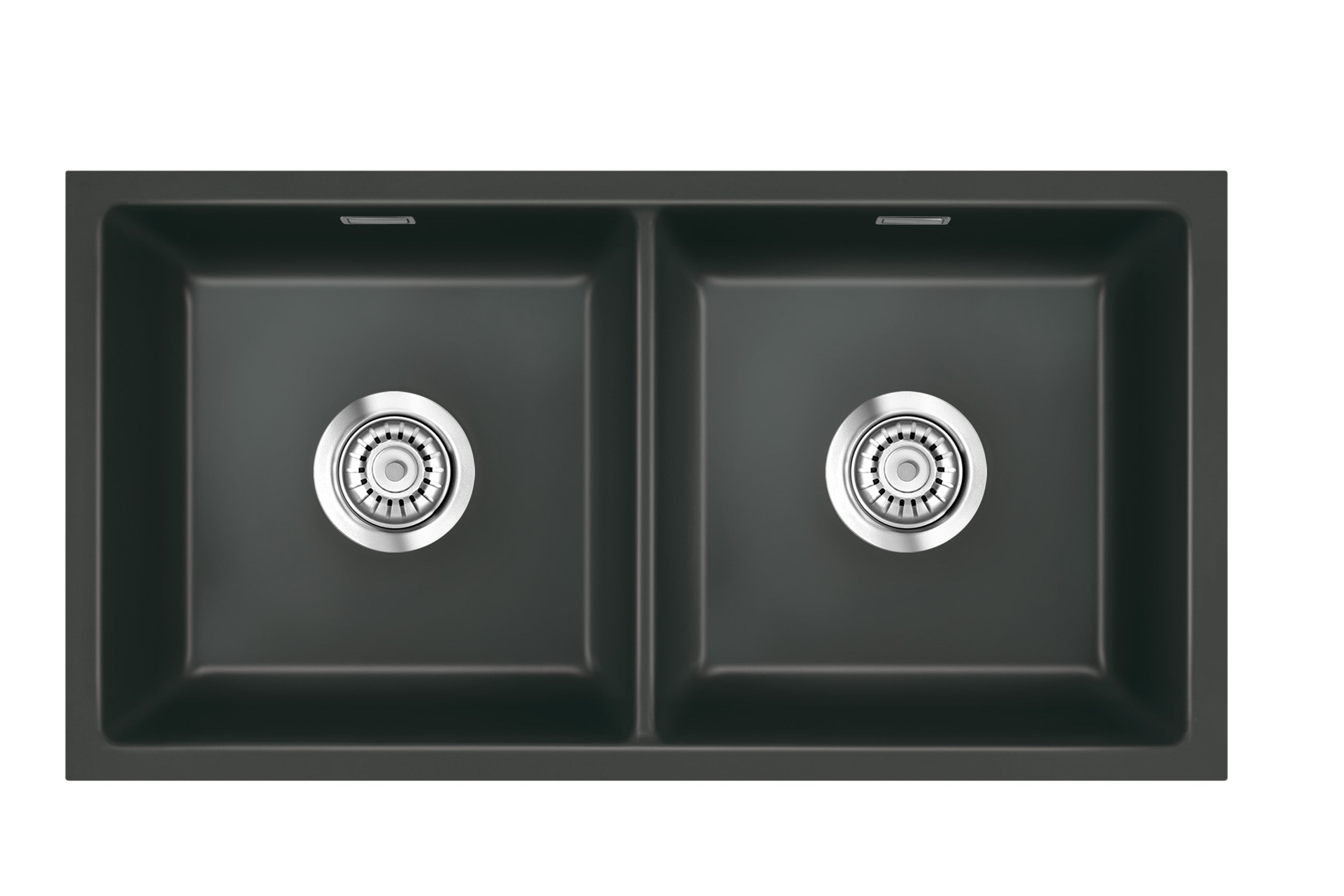 SYSTEMCERAM Einbauspüle Mera Twin U/g Schiefer 85 inkl. Excenterbetätigung, für 90 cm Schrankbreite, Spüle zum Unterbau mit geschliffener Oberseite Unterbau keine Beckenlage 54620285