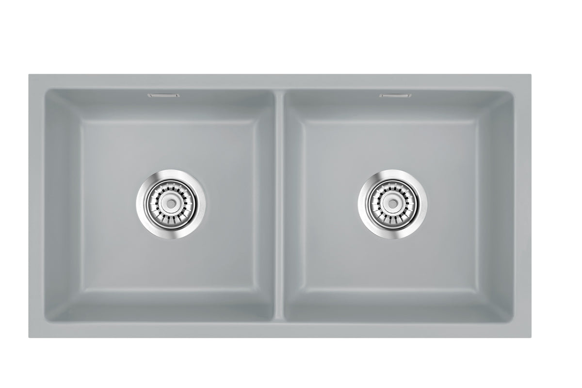 SYSTEMCERAM Einbauspüle Mera Twin U/g Titan 78 inkl. Excenterbetätigung, für 90 cm Schrankbreite, Spüle zum Unterbau mit geschliffener Oberseite Unterbau keine Beckenlage 54620278