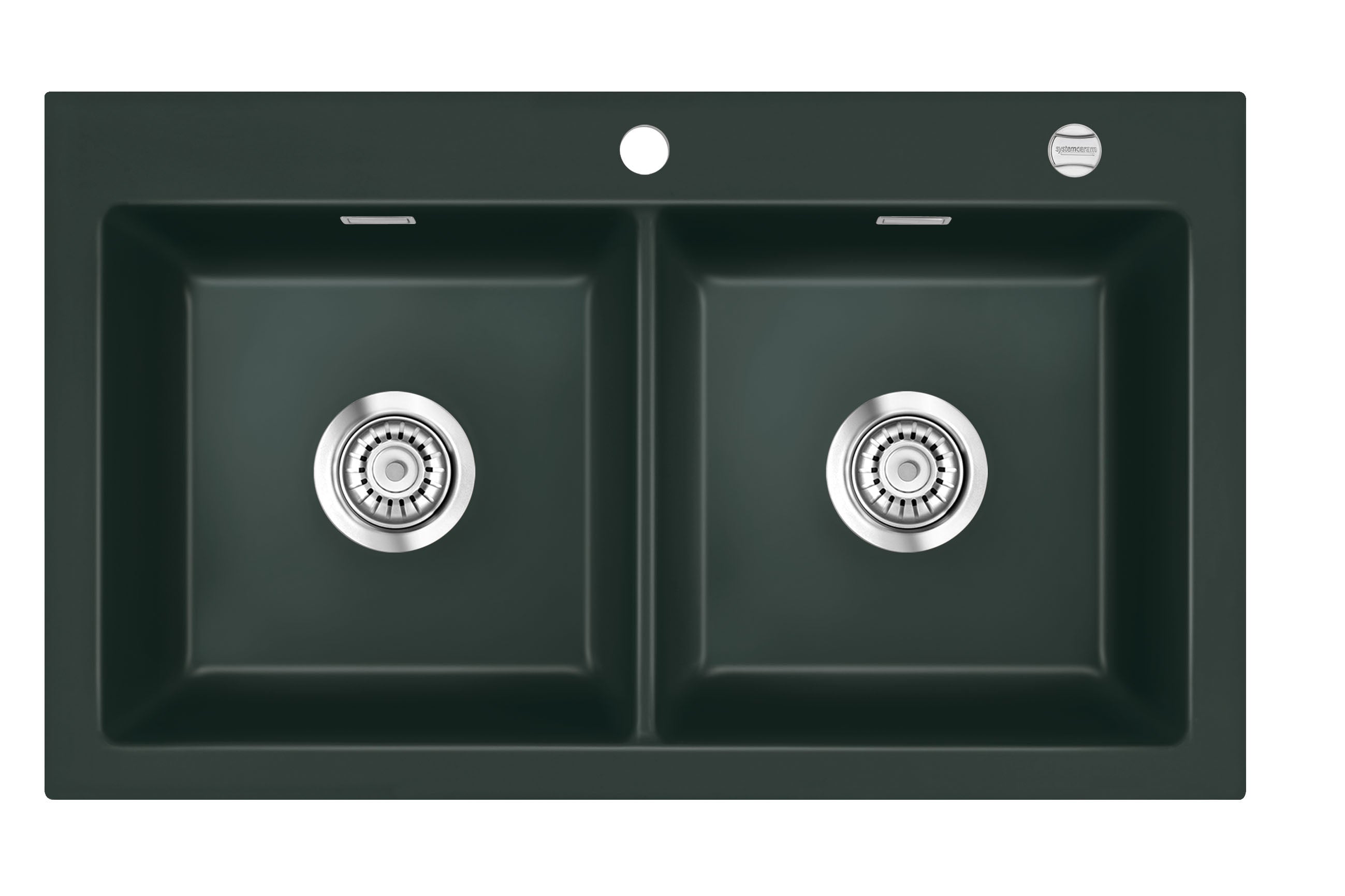SYSTEMCERAM Einbauspüle Mera Twin F Eibe 56 inkl. Excenterbetätigung, für 90 cm Schrankbreite, Spüle zum flächenbündigen Einbau, inkl. 4 x Eckradien R 10 Auflage keine Beckenlage 55620256