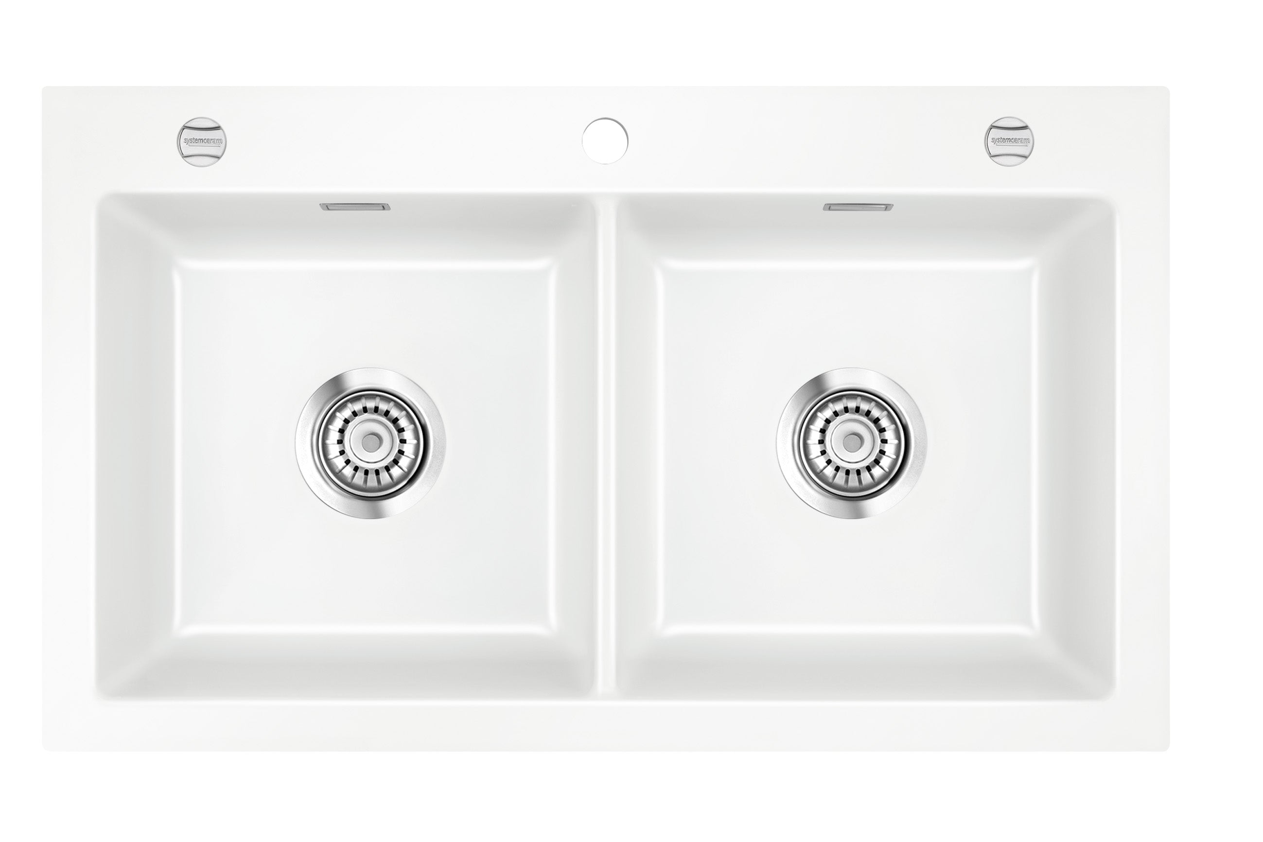 SYSTEMCERAM Einbauspüle Mera Twin F Grönland 12 inkl. Handbetätigung, für 90 cm Schrankbreite, Spüle zum flächenbündigen Einbau, inkl. 4 x Eckradien R 10 Auflage keine Beckenlage 55620112