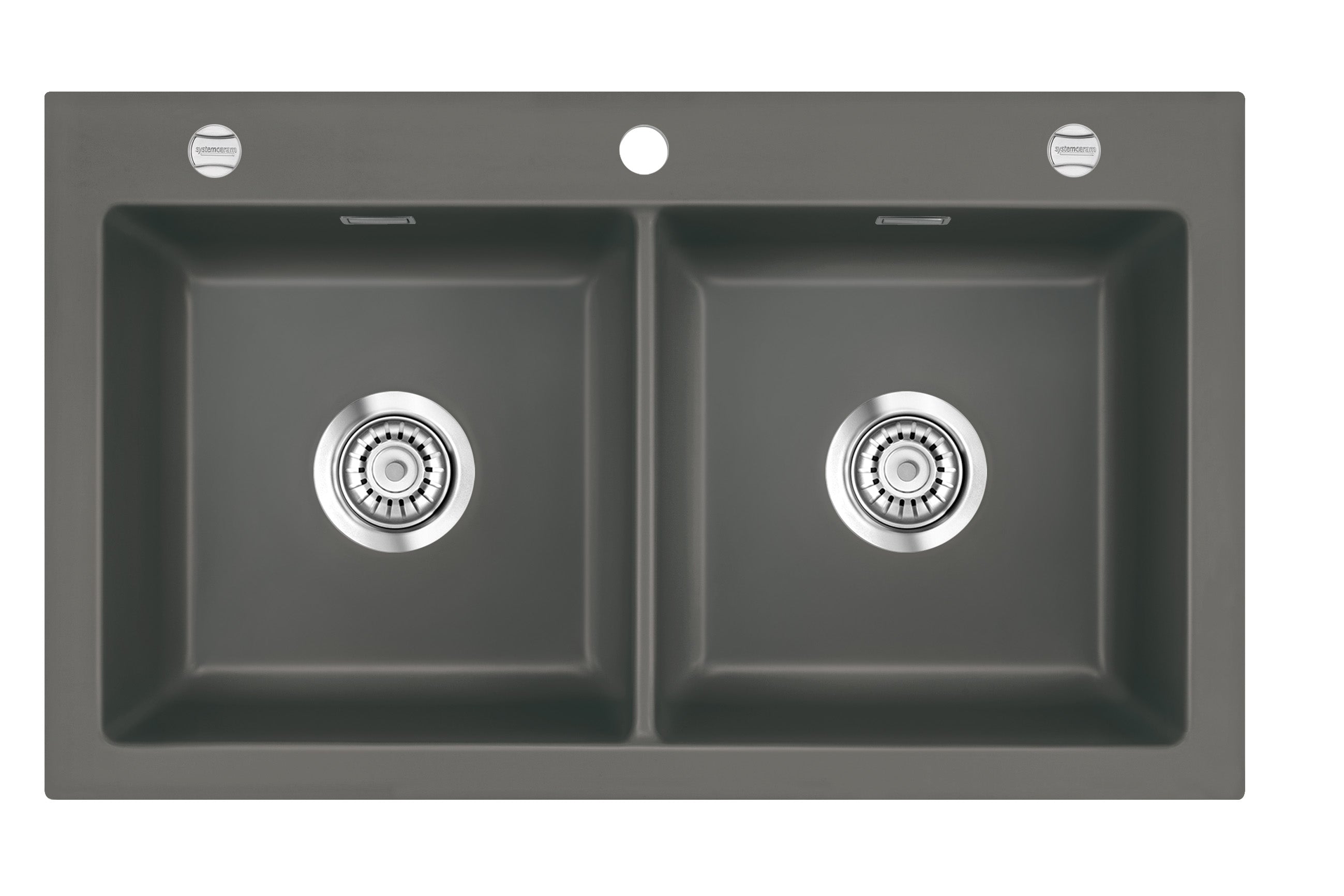 SYSTEMCERAM Einbauspüle Mera Twin Lava 80 inkl. Excenterbetätigung, für 90 cm Schrankbreite, Einbauspüle Auflage keine Beckenlage 50620280