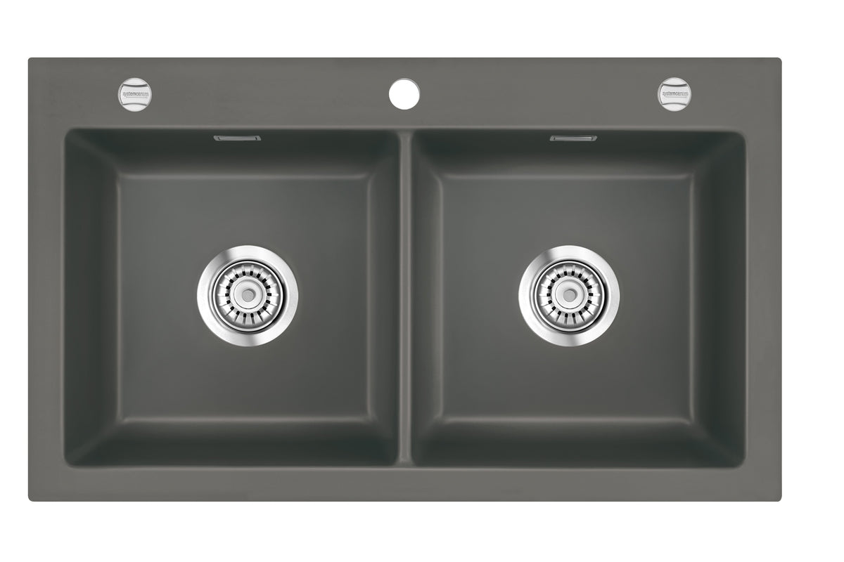 SYSTEMCERAM Einbauspüle Mera Twin Lava 80 inkl. Excenterbetätigung, für 90 cm Schrankbreite, Einbauspüle Auflage keine Beckenlage 50620280