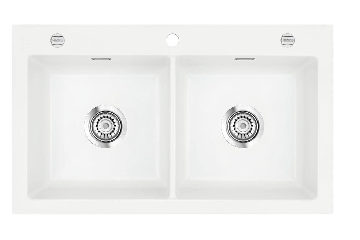 SYSTEMCERAM Einbauspüle Mera Twin Polar 13 inkl. Excenterbetätigung, für 90 cm Schrankbreite, Einbauspüle Auflage keine Beckenlage 50620213