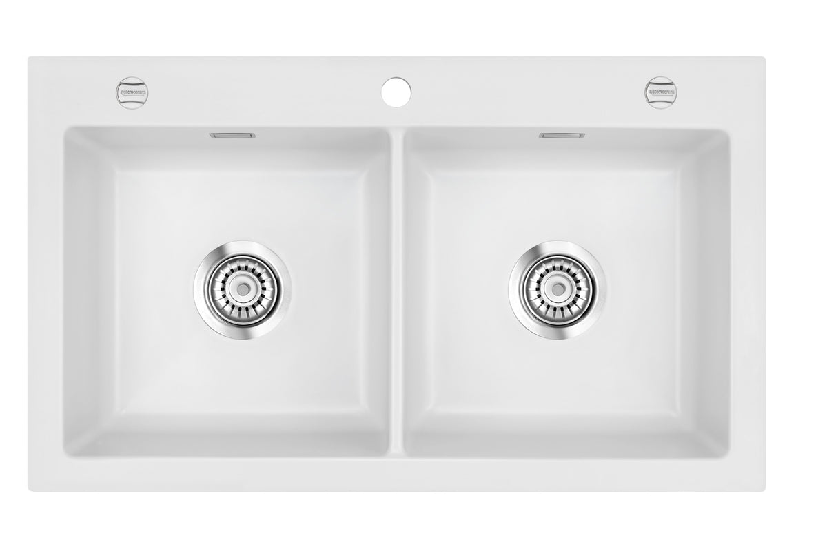 SYSTEMCERAM Einbauspüle Mera Twin Satin 20 inkl. Excenterbetätigung, für 90 cm Schrankbreite, Einbauspüle Auflage keine Beckenlage 50620220