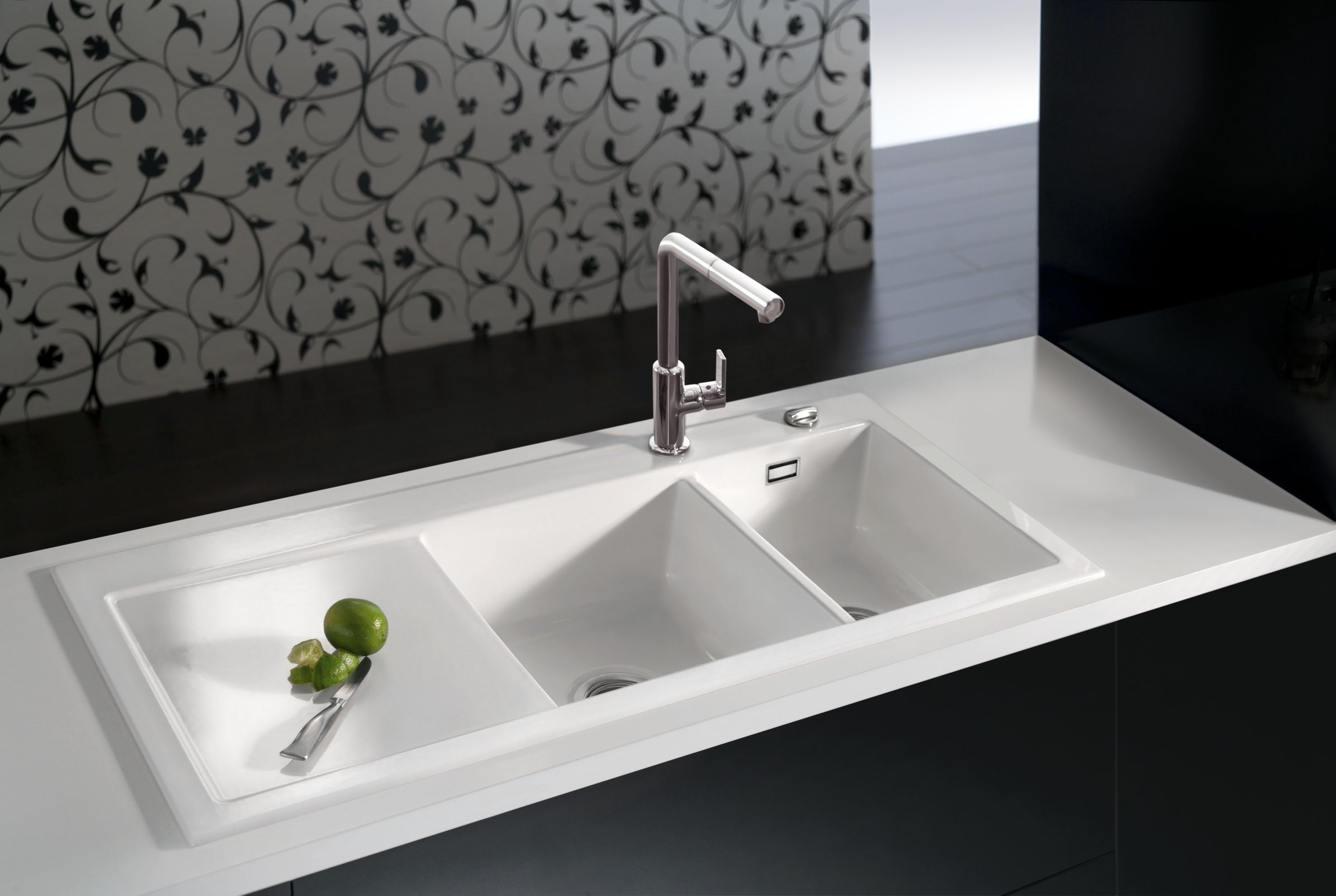 SYSTEMCERAM Einbauspüle Mera Double Be. Li. Alu 76 inkl. Excenterbetätigung, für 80 cm Schrankbreite, Einbauspüle Auflage Becken links 50790276