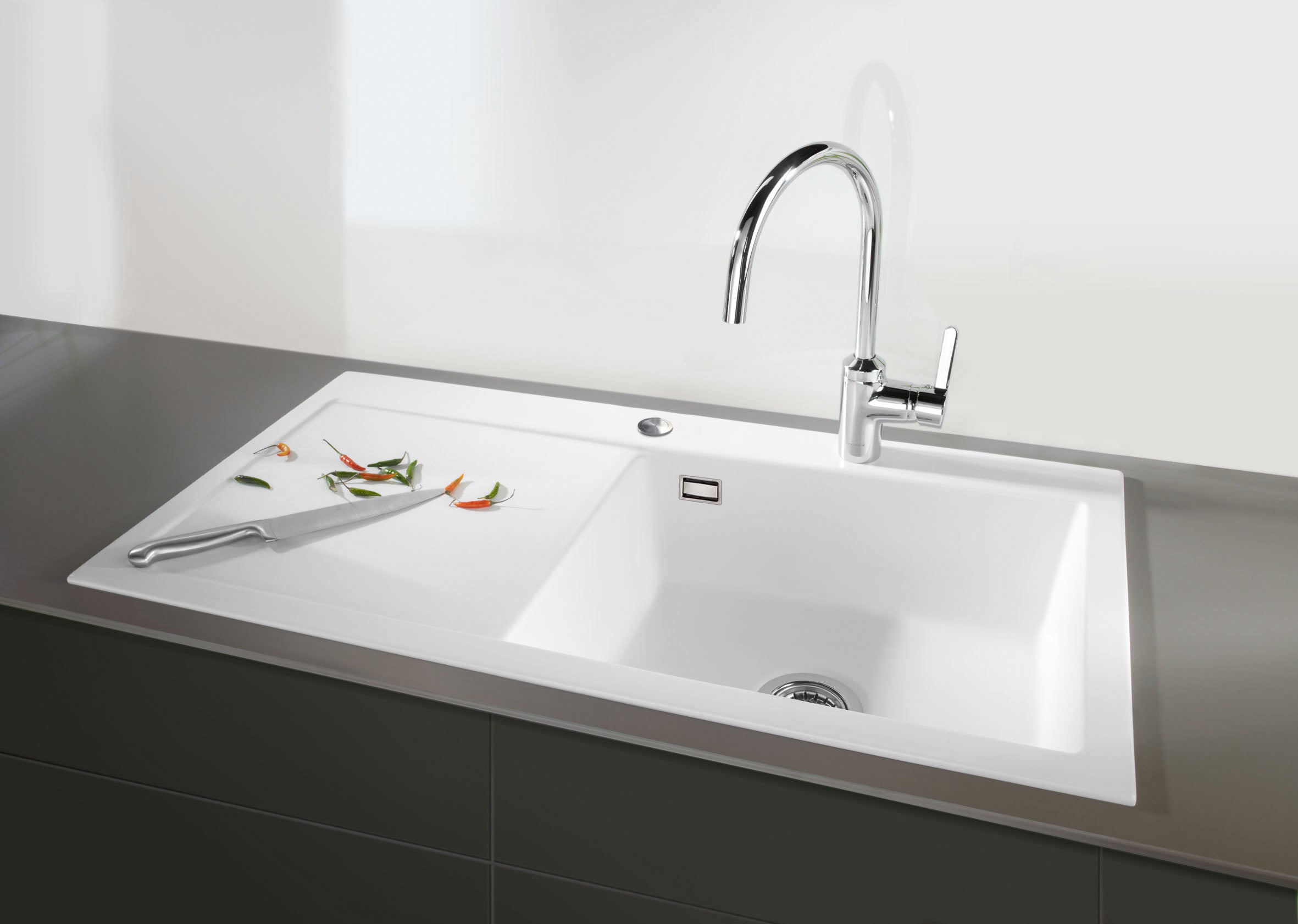 SYSTEMCERAM Einbauspüle Mera 100 SL Be. Li. Jasmin 19 inkl. Handbetätigung, für 60 cm Schrankbreite, Einbauspüle Auflage Becken links 50650119