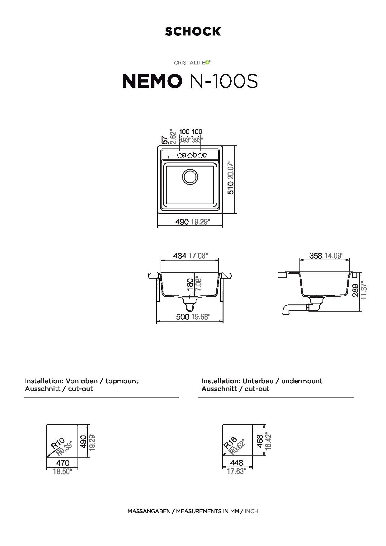 SCHOCK Spüle Auflage Nemo N-100S-A Cristalite Asphalt NEMN100SAGAS