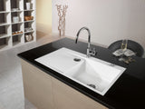 SYSTEMCERAM Einbauspüle Stema 90 F Be. Li. Grönland 12 inkl. Excenterbetätigung, für 60 cm Schrankbreite, Spüle zum flächenbündigen Einbau mit Sinktop Resteausguss, inkl. 4 x Eckradien R 10 Auflage Becken links 55530212