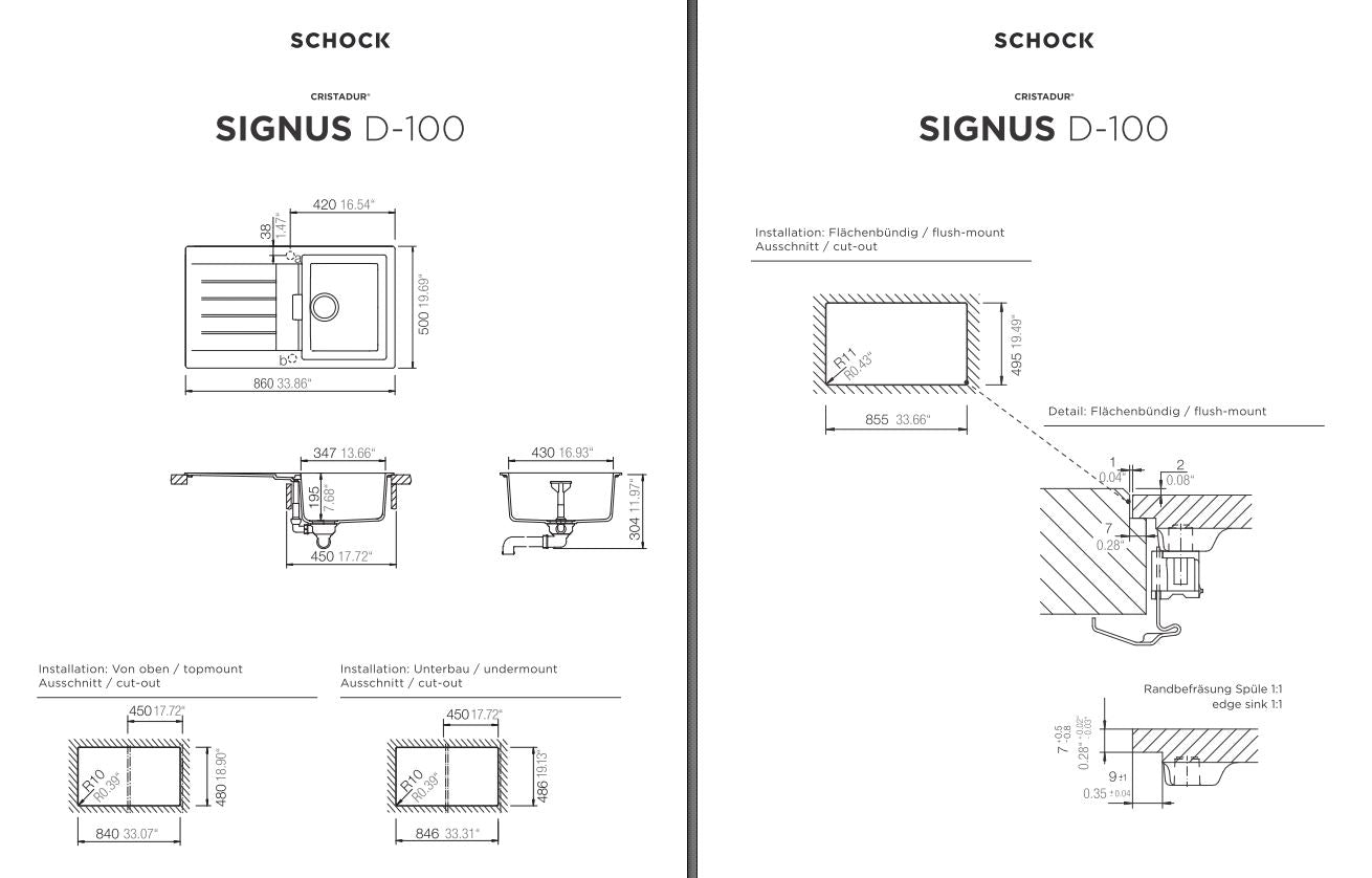 SCHOCK Spüle Auflage Signus D-100-A Cristadur Stone SIGD100ASTO