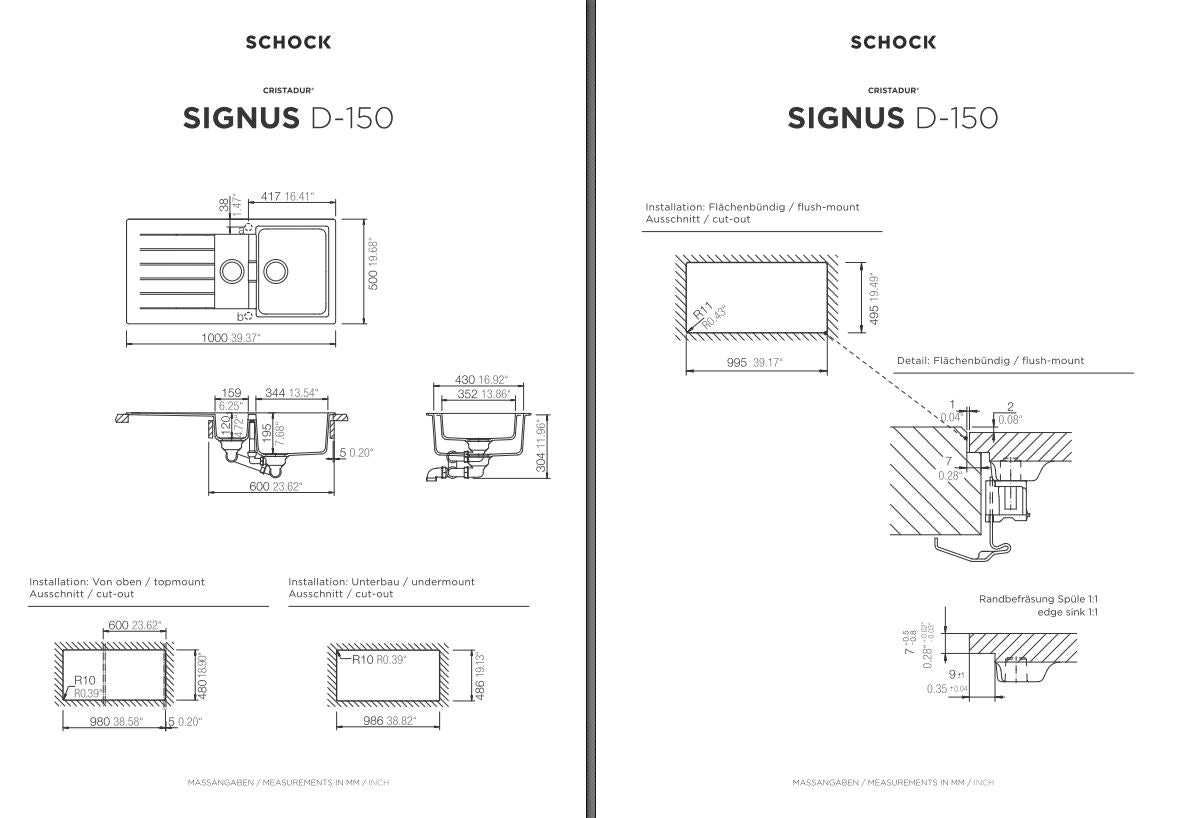 SCHOCK Spüle Auflage Signus D-150-A Cristadur Silverstone SIGD150ASIL