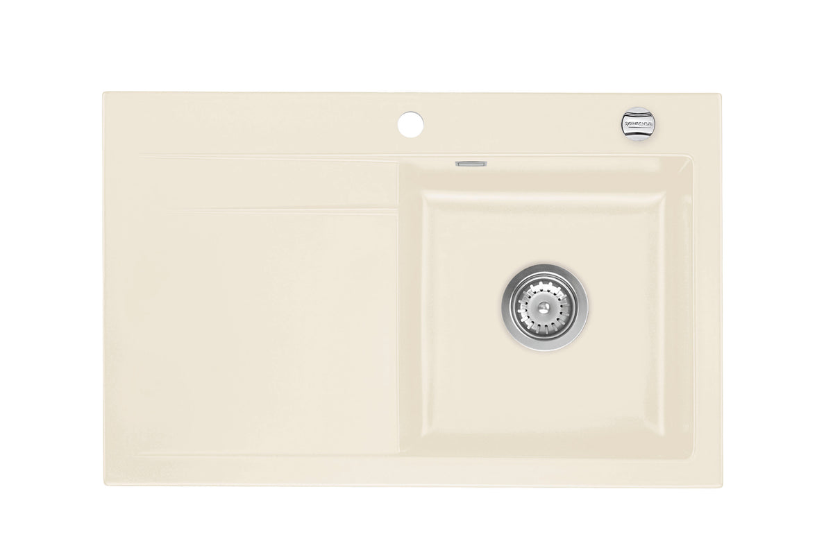 SYSTEMCERAM Einbauspüle Stema 80 Be. Re. Magnolie 10 inkl. Handbetätigung, für 45 cm Schrankbreite, Einbauspüle Auflage Becken rechts 50540110