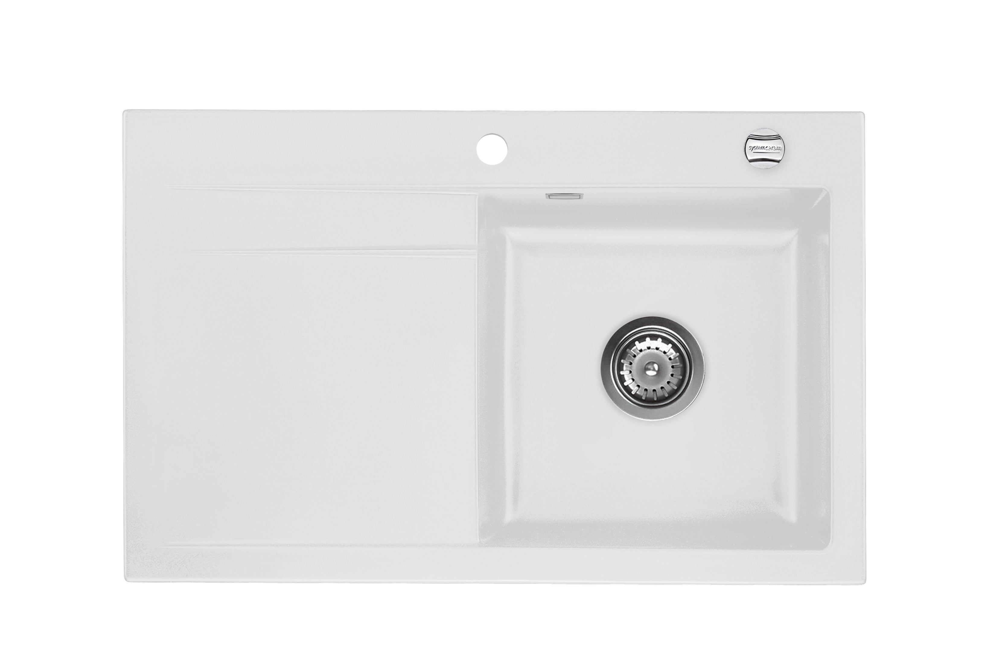 SYSTEMCERAM Einbauspüle Stema 80 Be. Re. Satin 20 inkl. Handbetätigung, für 45 cm Schrankbreite, Einbauspüle Auflage Becken rechts 50540120