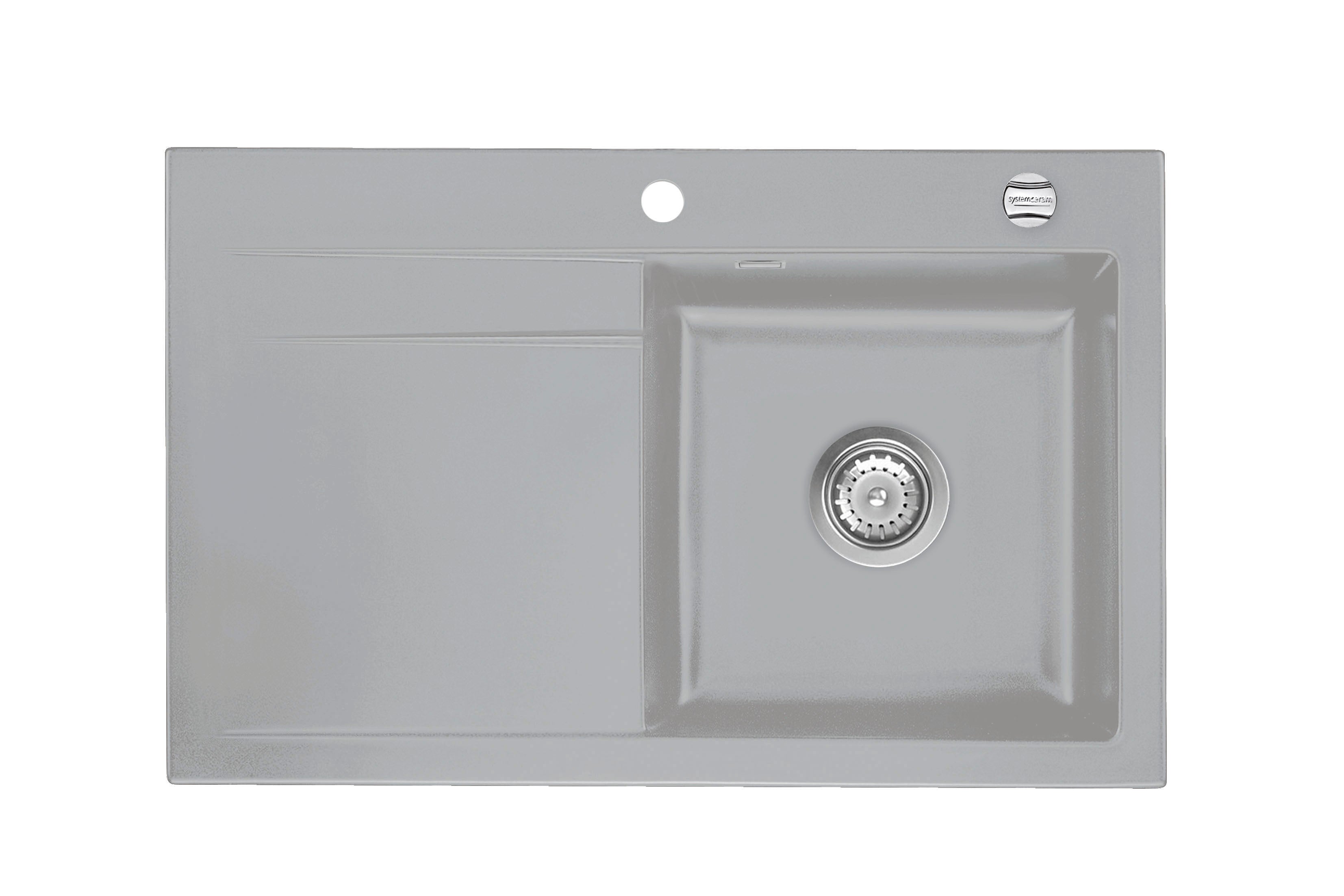 SYSTEMCERAM Einbauspüle Stema 80 Be. Re. Titan 78 inkl. Handbetätigung, für 45 cm Schrankbreite, Einbauspüle Auflage Becken rechts 50540178