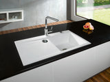 SYSTEMCERAM Einbauspüle Stema 90 Be. Re. Lava 80 inkl. Excenterbetätigung, für 60 cm Schrankbreite, Einbauspüle mit Sinktop Resteausguss Auflage Becken rechts 50520280