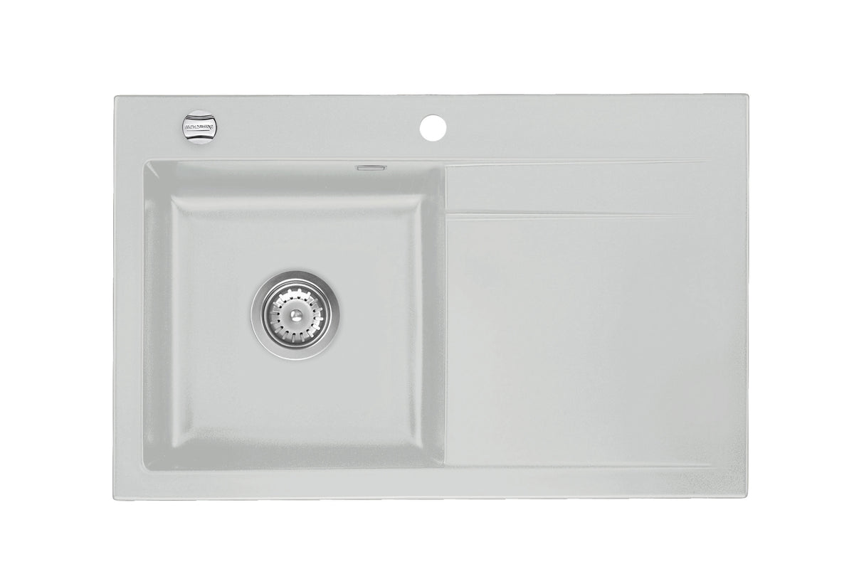 SYSTEMCERAM Einbauspüle Stema 80 F Be. Li. Alu 76 inkl. Excenterbetätigung, für 45 cm Schrankbreite, Spüle zum flächenbündigen Einbau, inkl. 4 x Eckradien R 10 Auflage Becken links 55550276