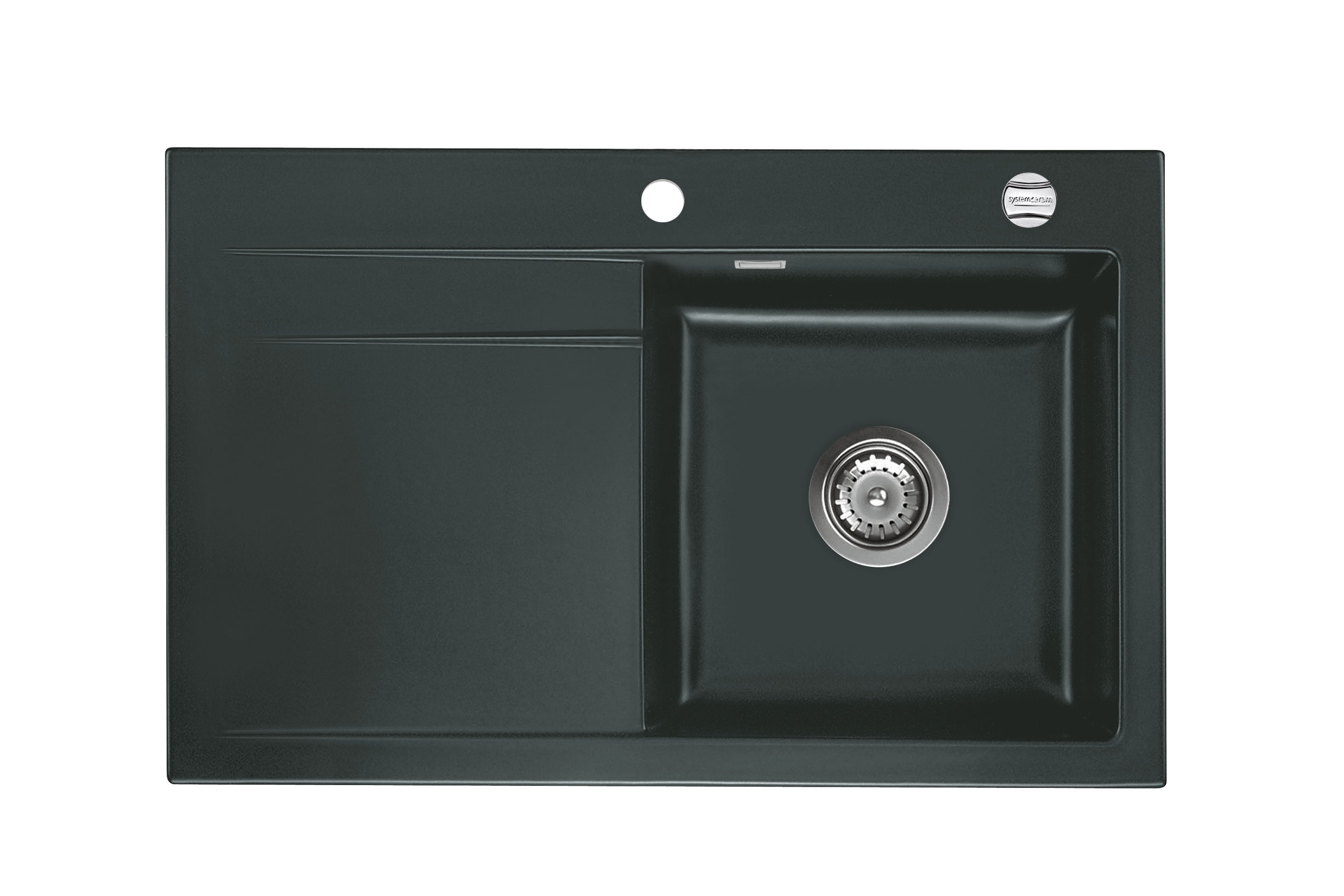 SYSTEMCERAM Einbauspüle Stema 80 F Be. Re. Eibe 56 inkl. Excenterbetätigung, für 45 cm Schrankbreite, Spüle zum flächenbündigen Einbau, inkl. 4 x Eckradien R 10 Auflage Becken rechts 55540256
