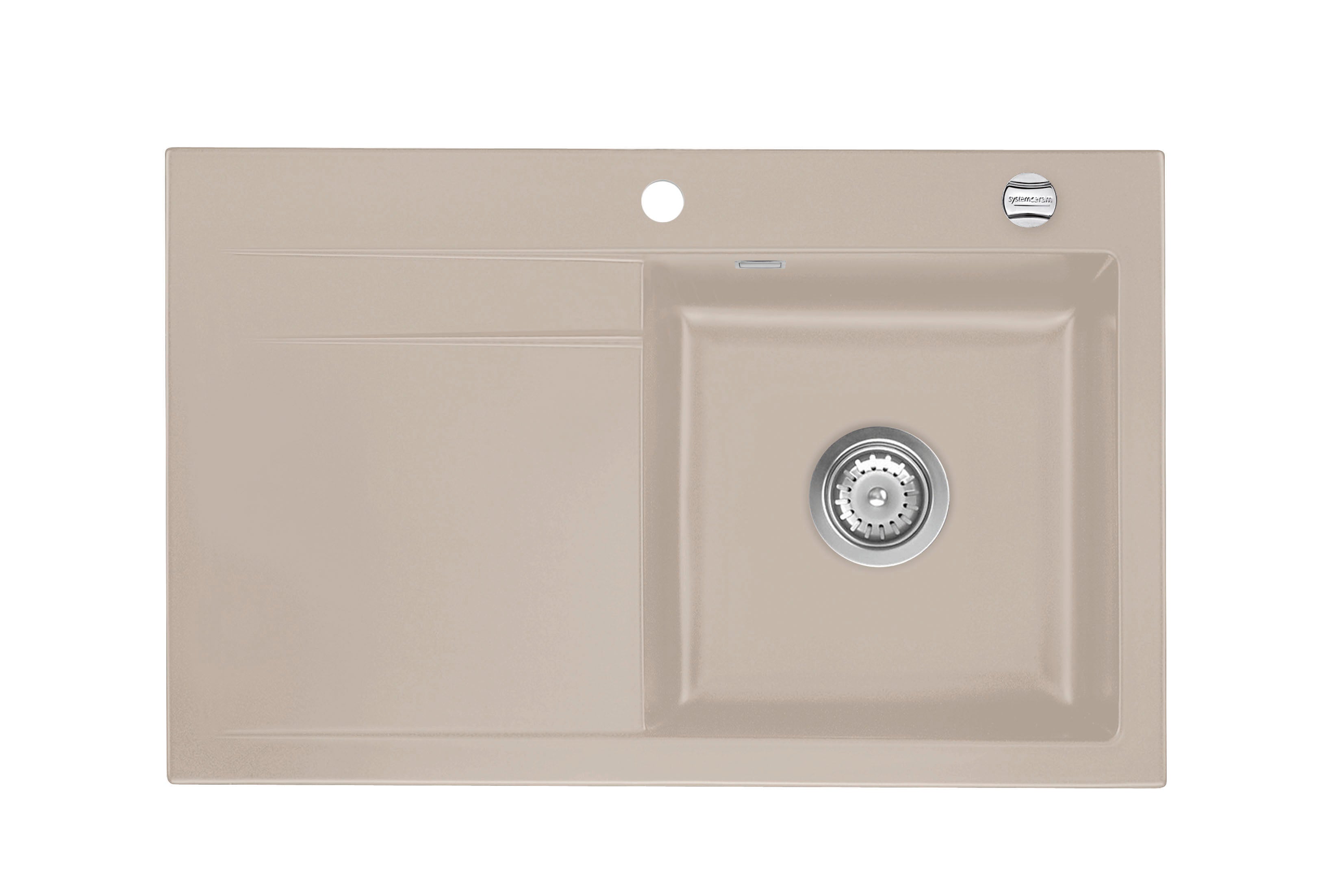 SYSTEMCERAM Einbauspüle Stema 80 F Be. Re. Fango 23 inkl. Excenterbetätigung, für 45 cm Schrankbreite, Spüle zum flächenbündigen Einbau, inkl. 4 x Eckradien R 10 Auflage Becken rechts 55540223