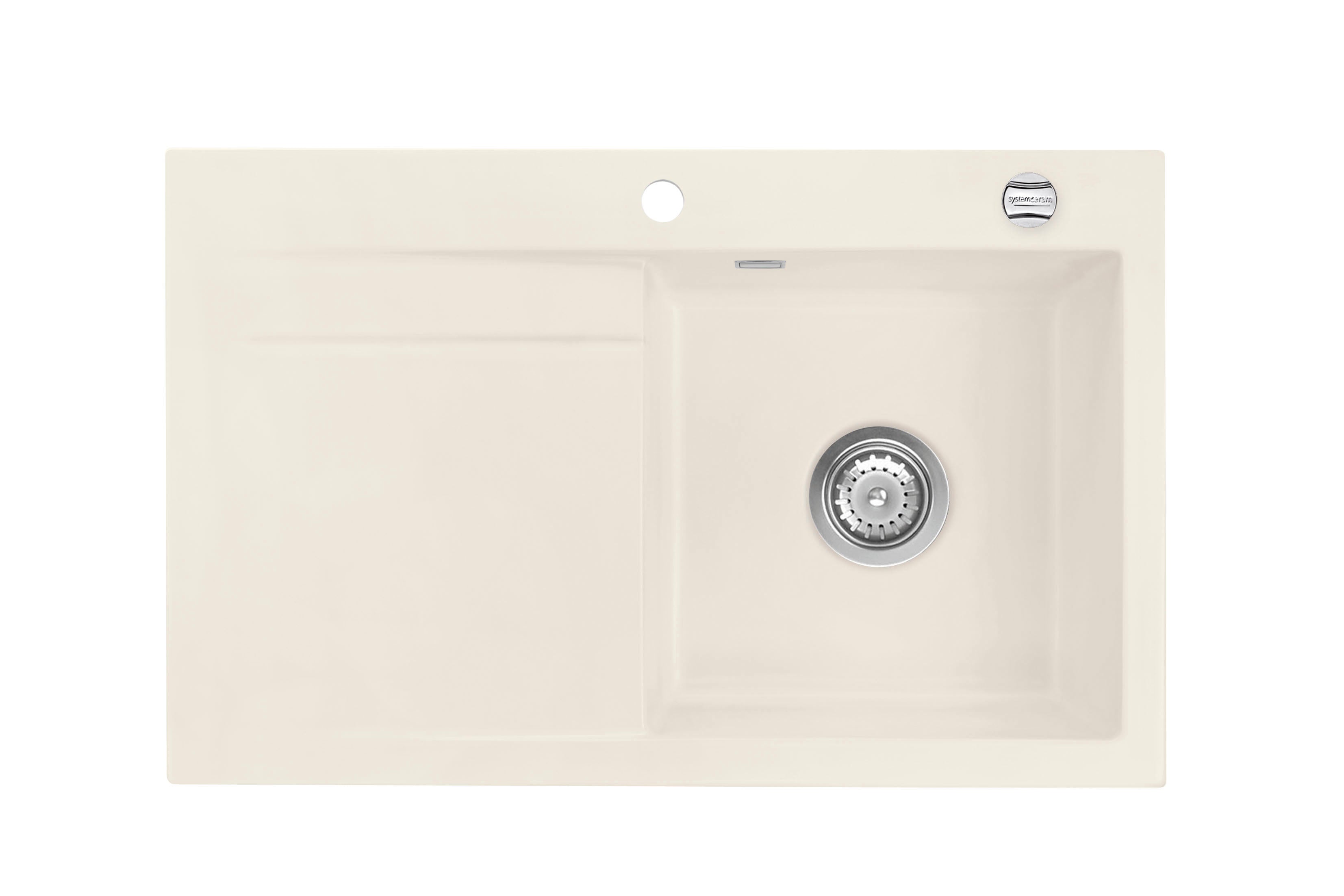 SYSTEMCERAM Einbauspüle Stema 80 F Be. Re. Jasmin 19 inkl. Handbetätigung, für 45 cm Schrankbreite, Spüle zum flächenbündigen Einbau, inkl. 4 x Eckradien R 10 Auflage Becken rechts 55540119