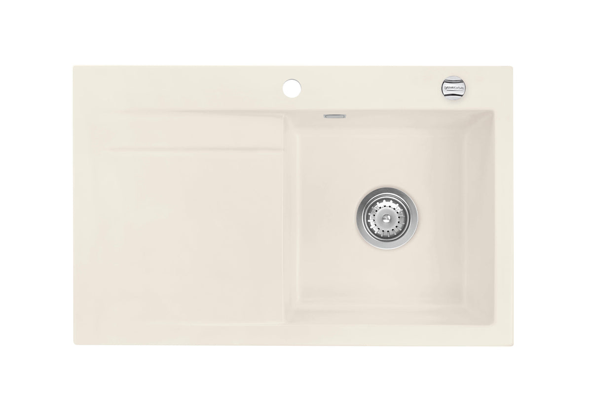 SYSTEMCERAM Einbauspüle Stema 80 F Be. Re. Jasmin 19 inkl. Handbetätigung, für 45 cm Schrankbreite, Spüle zum flächenbündigen Einbau, inkl. 4 x Eckradien R 10 Auflage Becken rechts 55540119