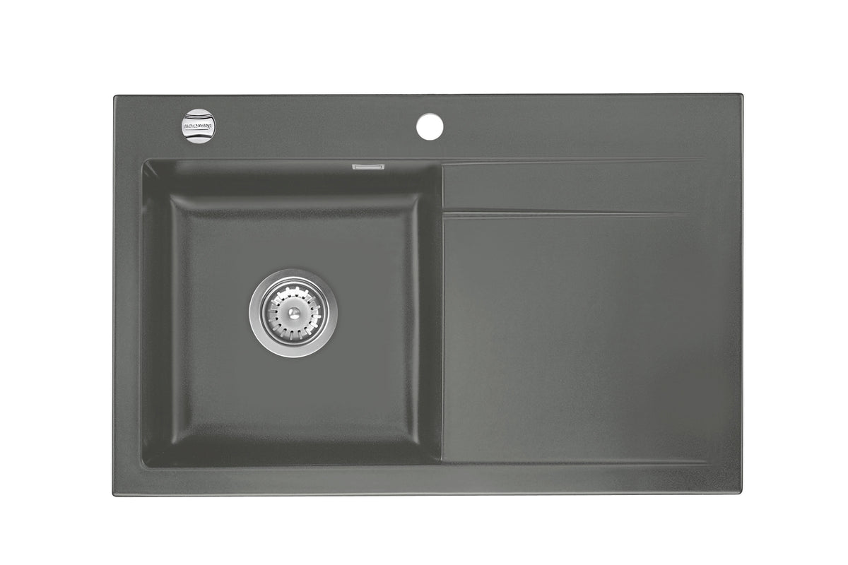 SYSTEMCERAM Einbauspüle Stema 80 Be. Li. Lava 80 inkl. Handbetätigung, für 45 cm Schrankbreite, Einbauspüle Auflage Becken links 50550180