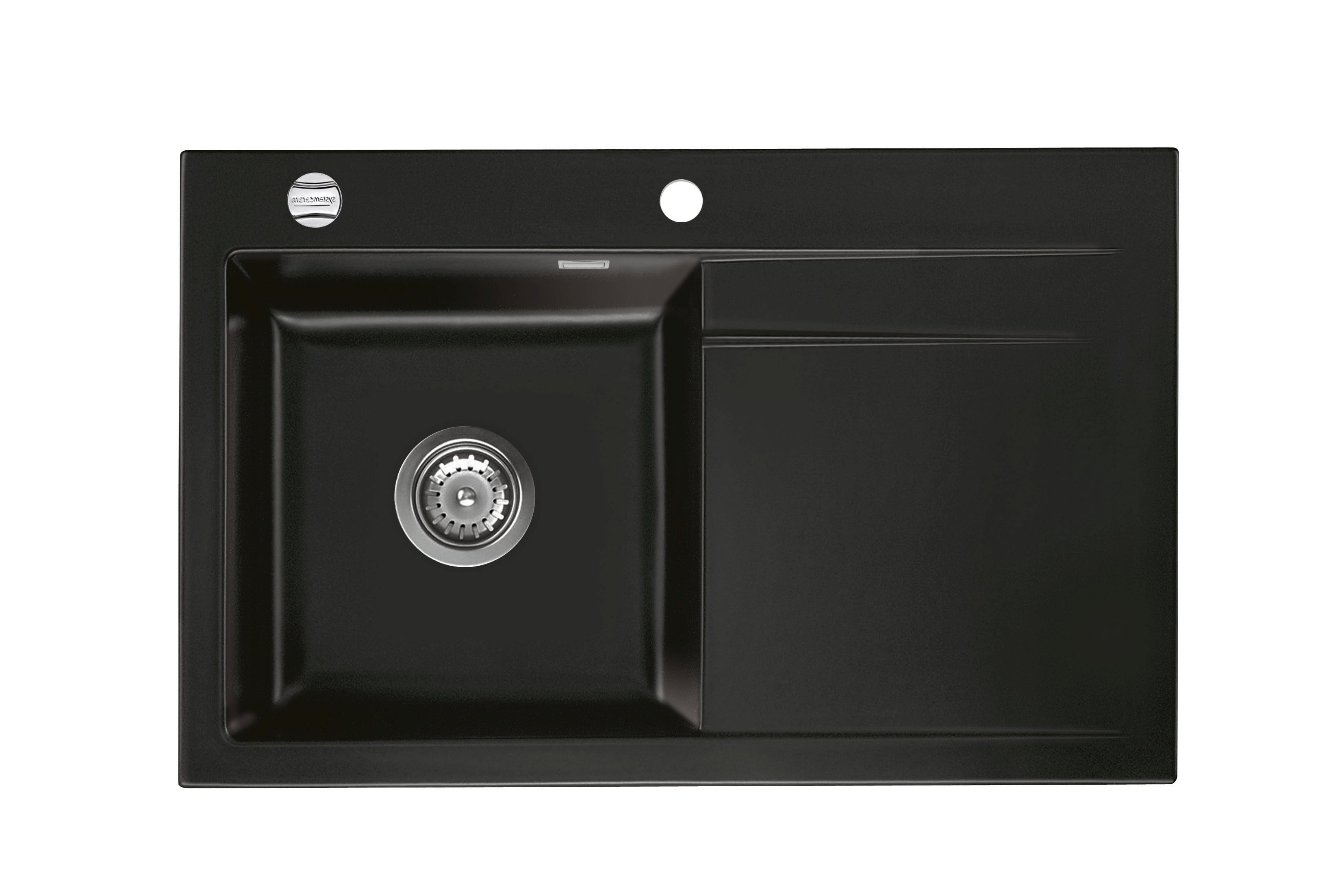 SYSTEMCERAM Einbauspüle Stema 80 Be. Li. Nero 68 inkl. Excenterbetätigung, für 45 cm Schrankbreite, Einbauspüle Auflage Becken links 50550268
