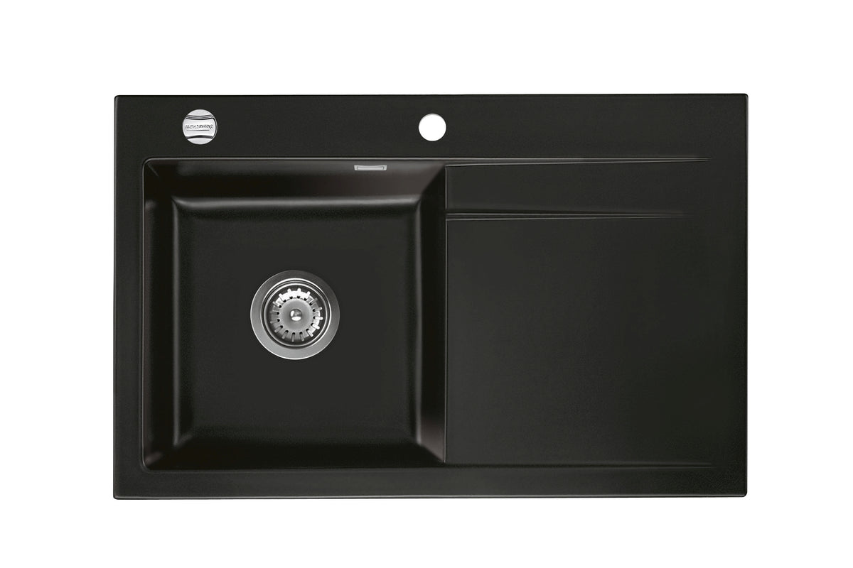 SYSTEMCERAM Einbauspüle Stema 80 Be. Li. Nero 68 inkl. Excenterbetätigung, für 45 cm Schrankbreite, Einbauspüle Auflage Becken links 50550268