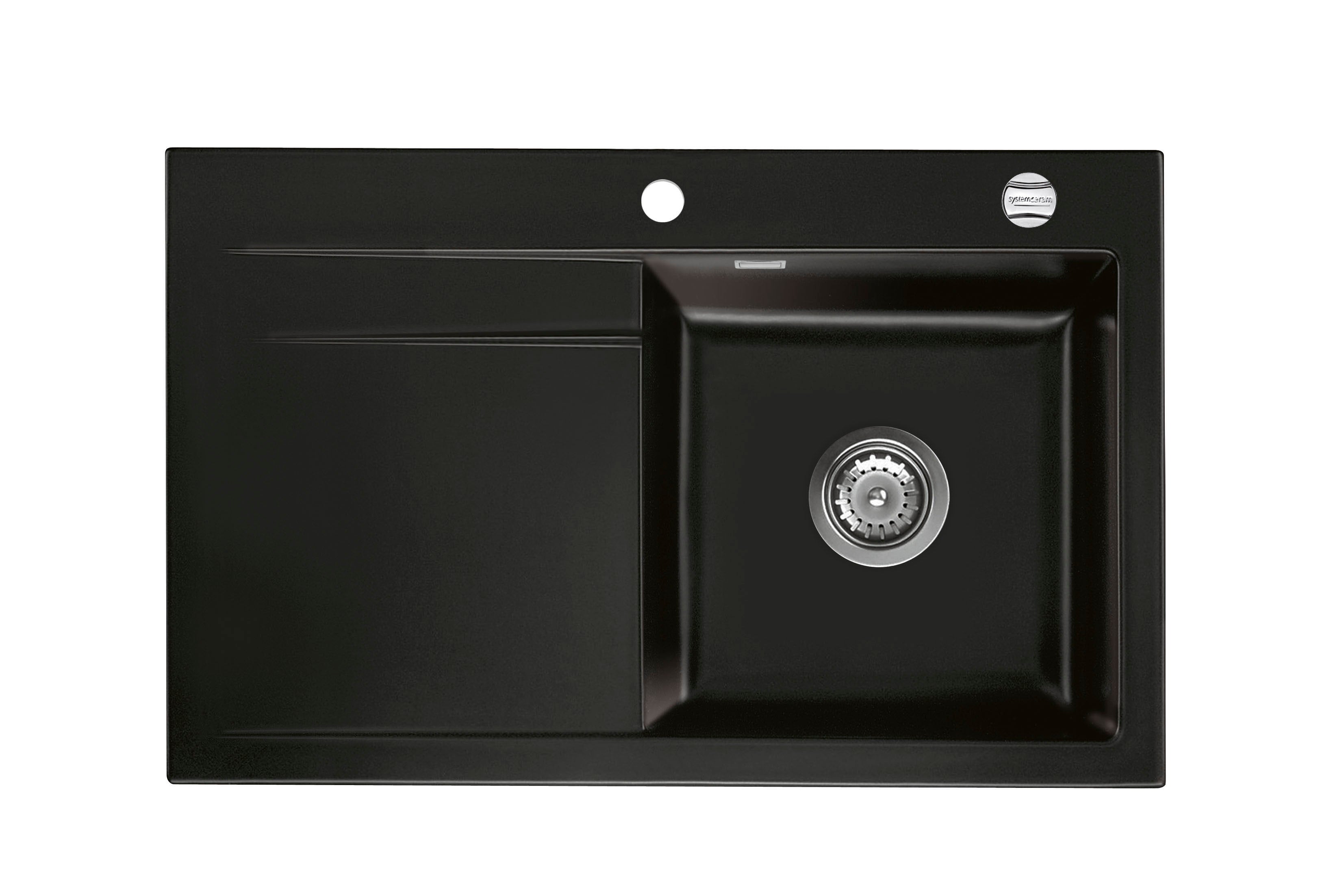 SYSTEMCERAM Einbauspüle Stema 80 Be. Re. Nero 68 inkl. Handbetätigung, für 45 cm Schrankbreite, Einbauspüle Auflage Becken rechts 50540168