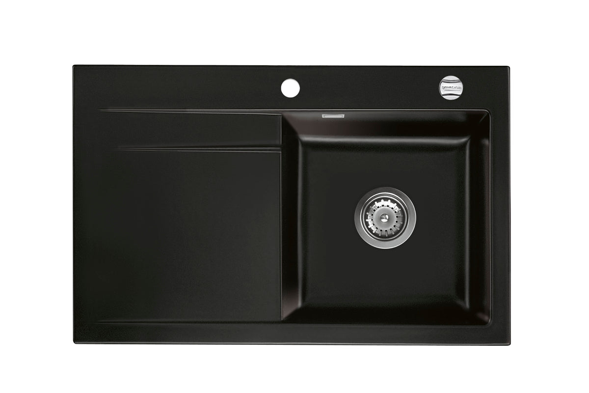 SYSTEMCERAM Einbauspüle Stema 80 Be. Re. Nero 68 inkl. Handbetätigung, für 45 cm Schrankbreite, Einbauspüle Auflage Becken rechts 50540168