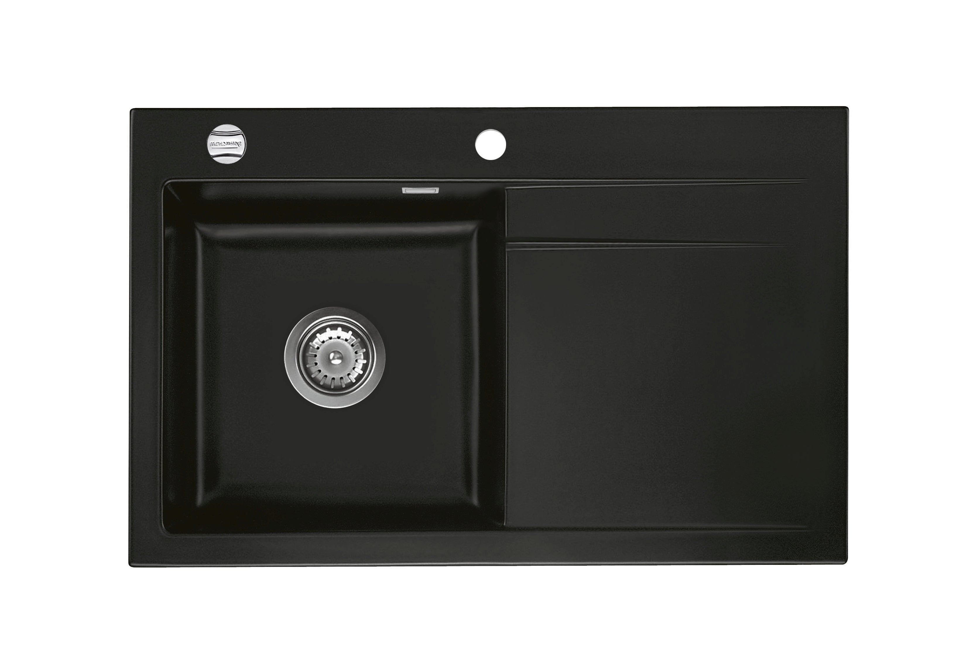 SYSTEMCERAM Einbauspüle Stema 80 F Be. Li. Nigra 87 inkl. Excenterbetätigung, für 45 cm Schrankbreite, Spüle zum flächenbündigen Einbau, inkl. 4 x Eckradien R 10 Auflage Becken links 55550287