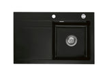 SYSTEMCERAM Einbauspüle Stema 80 F Be. Re. Nigra 87 inkl. Excenterbetätigung, für 45 cm Schrankbreite, Spüle zum flächenbündigen Einbau, inkl. 4 x Eckradien R 10 Auflage Becken rechts 55540287