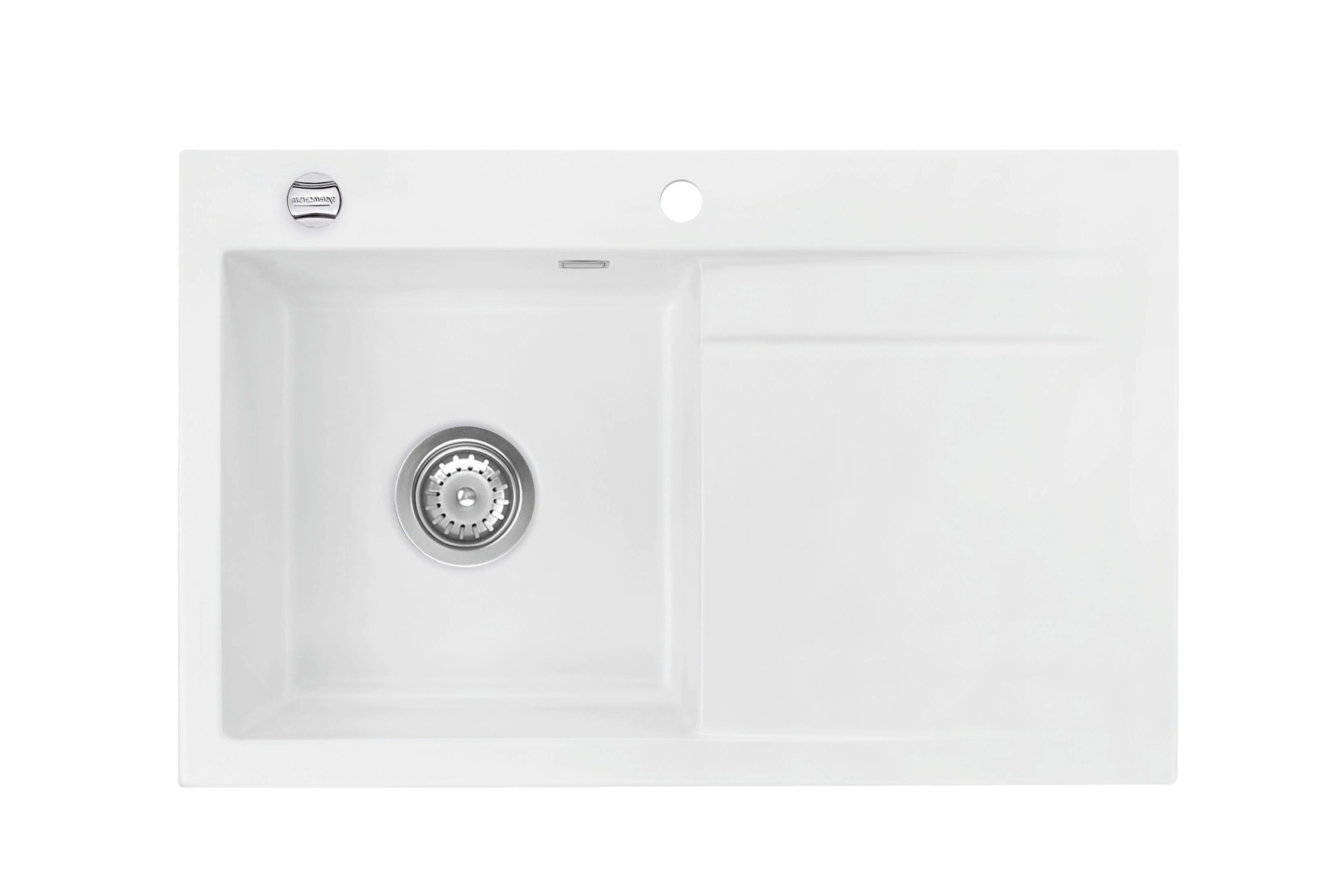 SYSTEMCERAM Einbauspüle Stema 80 F Be. Li. Polar 13 inkl. Excenterbetätigung, für 45 cm Schrankbreite, Spüle zum flächenbündigen Einbau, inkl. 4 x Eckradien R 10 Auflage Becken links 55550213