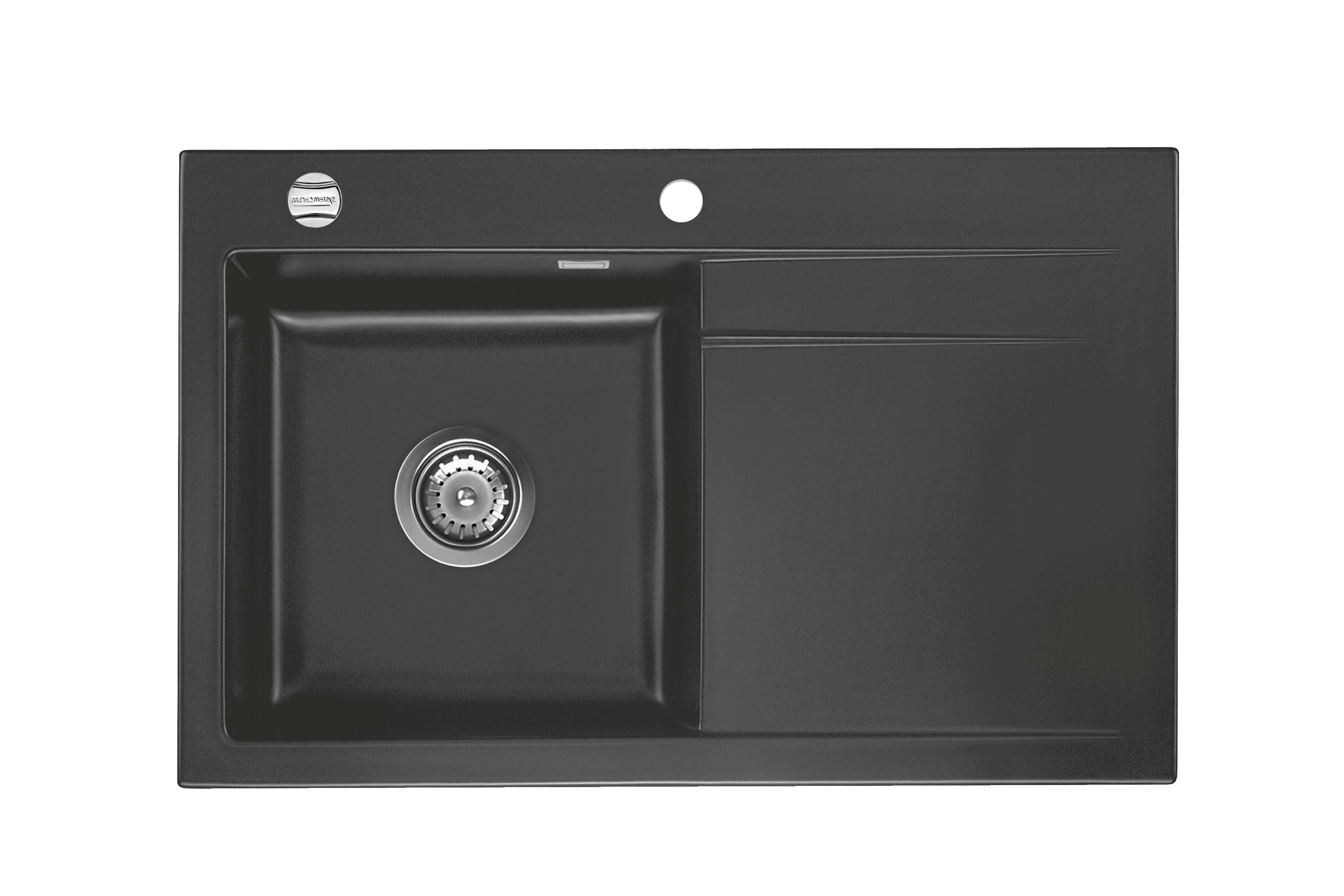 SYSTEMCERAM Einbauspüle Stema 80 F Be. Li. Schiefer 85 inkl. Handbetätigung, für 45 cm Schrankbreite, Spüle zum flächenbündigen Einbau, inkl. 4 x Eckradien R 10 Auflage Becken links 55550185