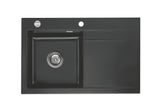 SYSTEMCERAM Einbauspüle Stema 80 F Be. Li. Schiefer 85 inkl. Handbetätigung, für 45 cm Schrankbreite, Spüle zum flächenbündigen Einbau, inkl. 4 x Eckradien R 10 Auflage Becken links 55550185