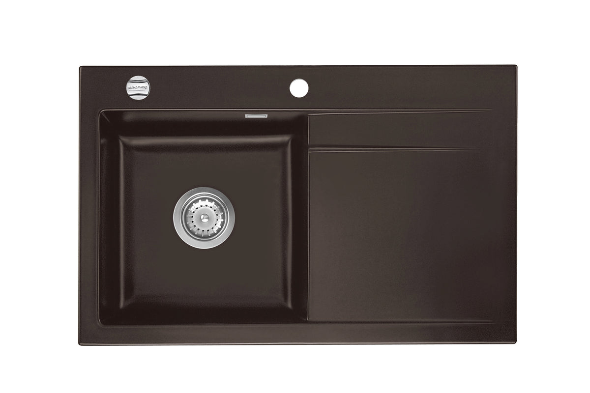 SYSTEMCERAM Einbauspüle Stema 80 Be. Li. Siena 65 inkl. Handbetätigung, für 45 cm Schrankbreite, Einbauspüle Auflage Becken links 50550165