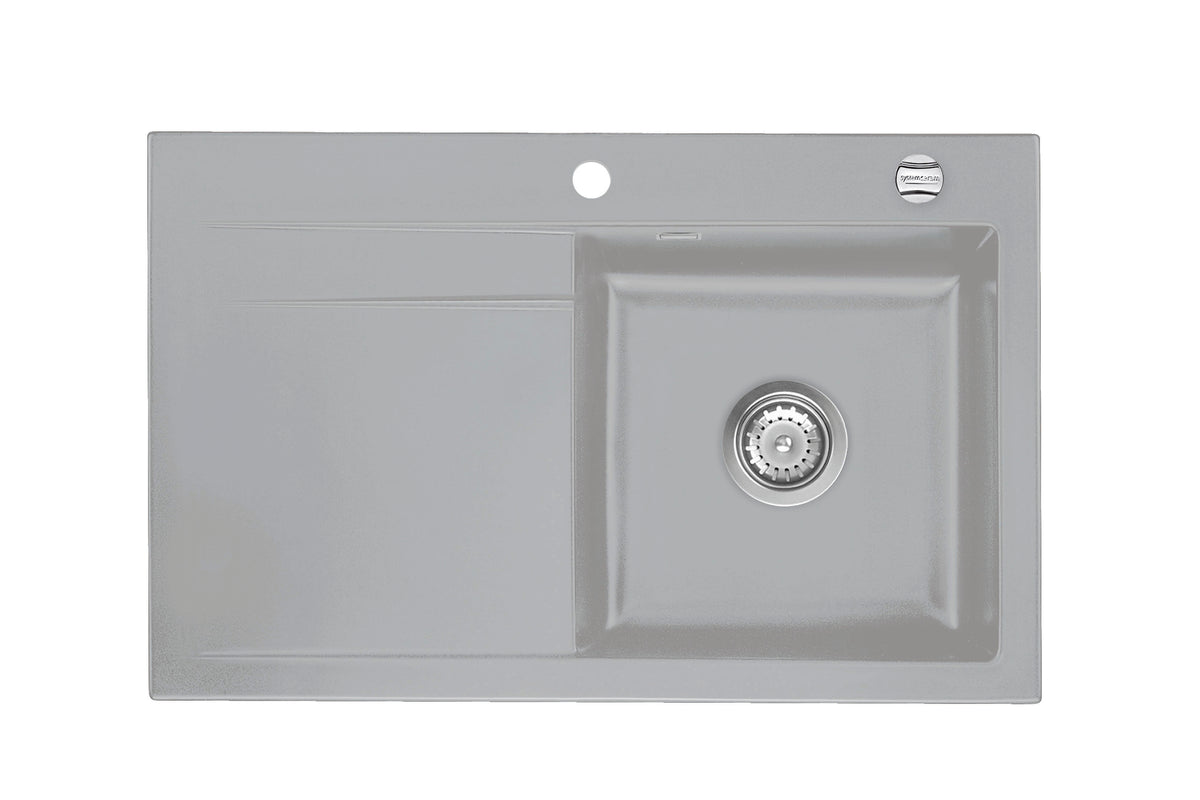 SYSTEMCERAM Einbauspüle Stema 80 F Be. Re. Titan 78 inkl. Handbetätigung, für 45 cm Schrankbreite, Spüle zum flächenbündigen Einbau, inkl. 4 x Eckradien R 10 Auflage Becken rechts 55540178