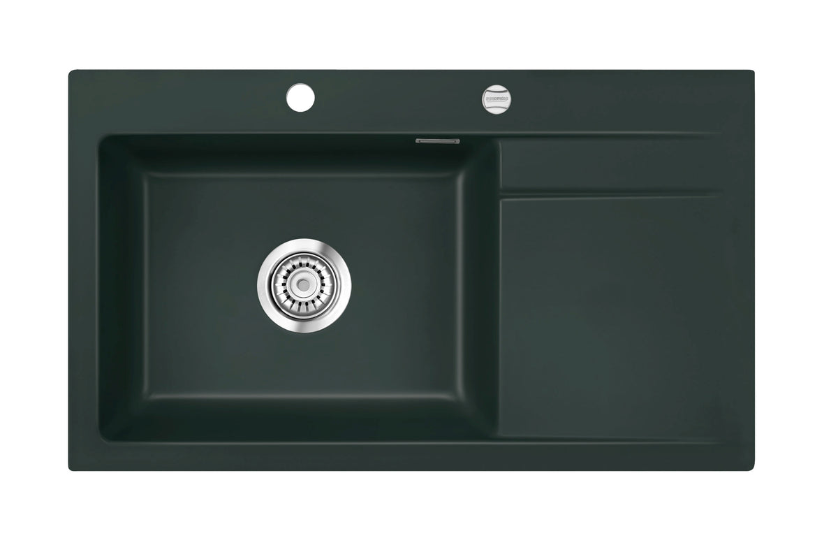SYSTEMCERAM Einbauspüle Stema 86 SL Be. li. Eibe 56 inkl. Handbetätigung, für 60 cm Schrankbreite, Einbauspüle Auflage Becken links 50110156